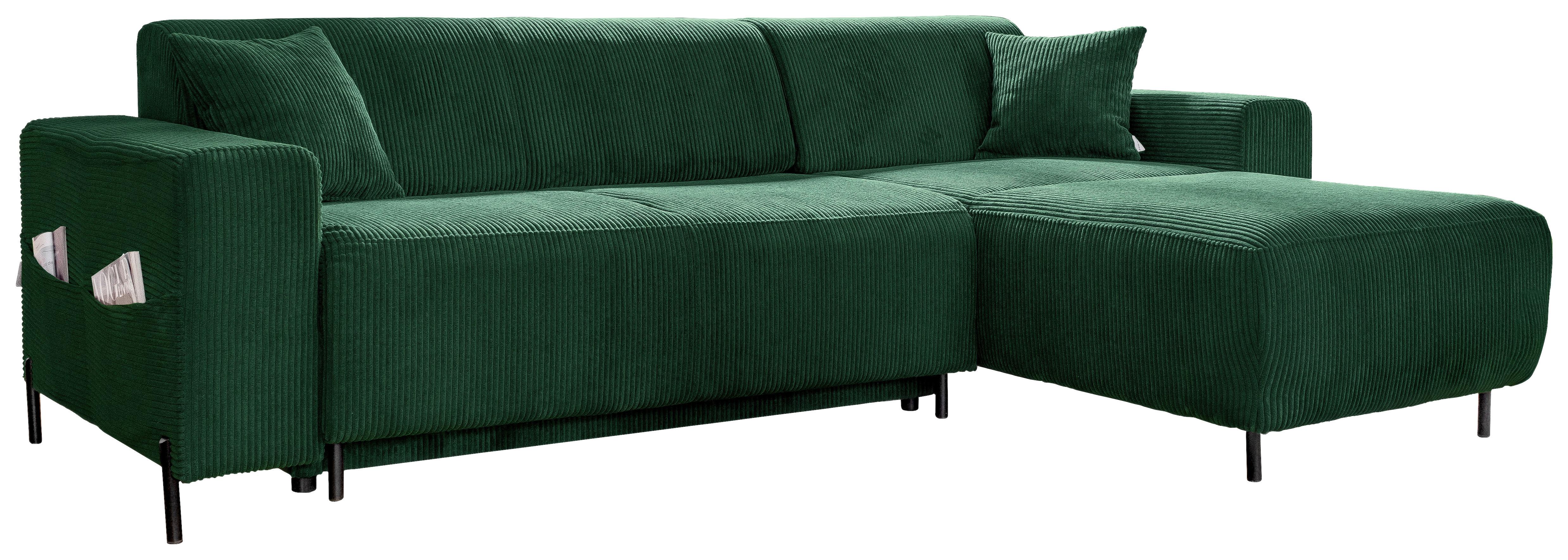 Rohová sedačka CÉLINE O, oboustranná, tm.zel. manšestr - černá/tmavě zelená, kov/textil (260/165cm)