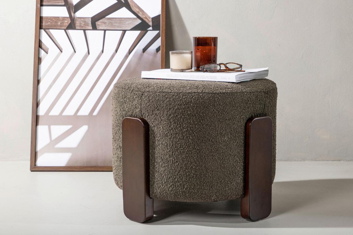 Pouf Coffey - Dunkelgrau/Braun, Design, Holz/Textil (52.5/43/52.5cm) - Livetastic