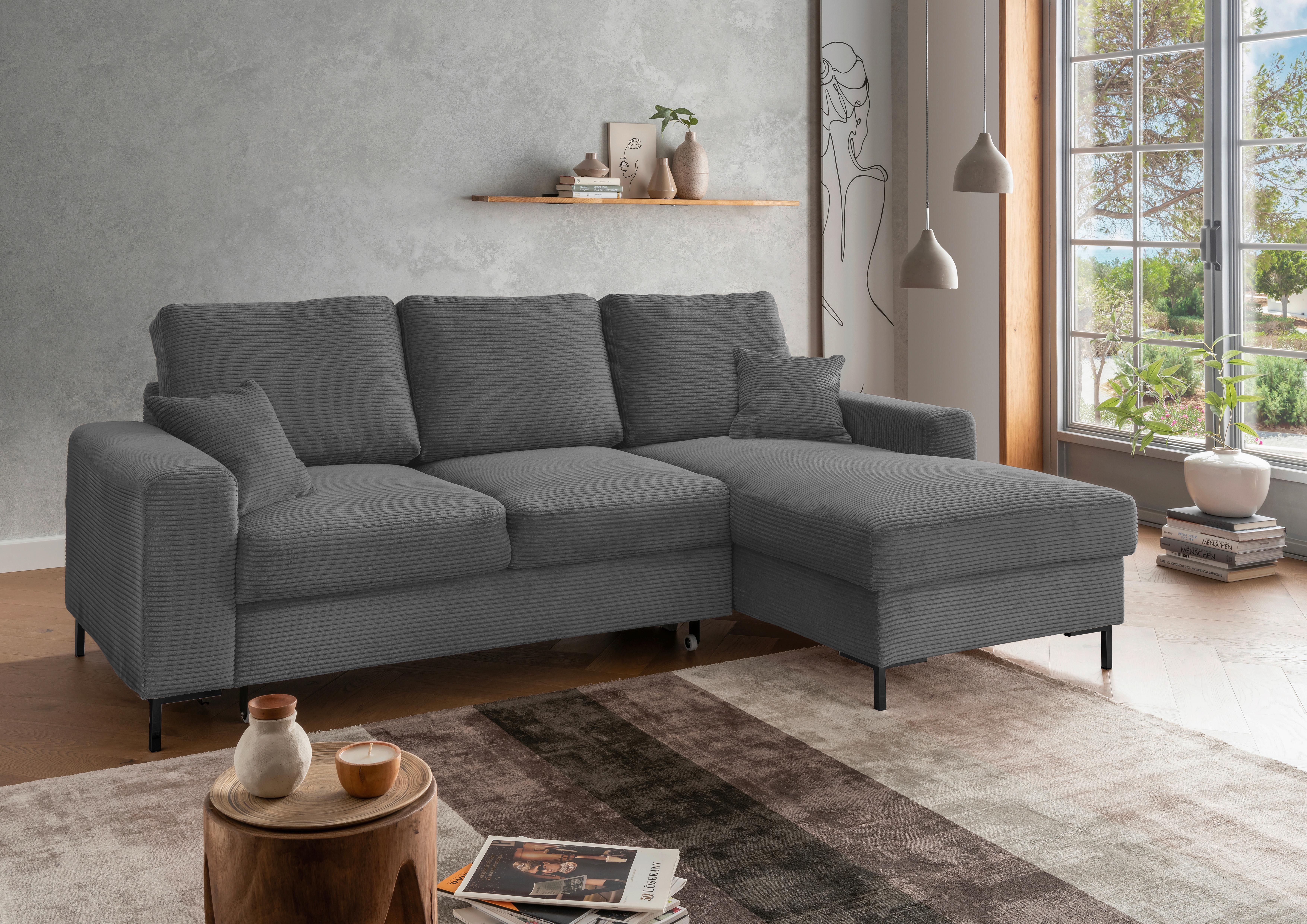 Eckschlafsofa Zona Grau S: 237x143 Cm - Schwarz/Grau, KONVENTIONELL, Textil (237/143cm) - Livetastic