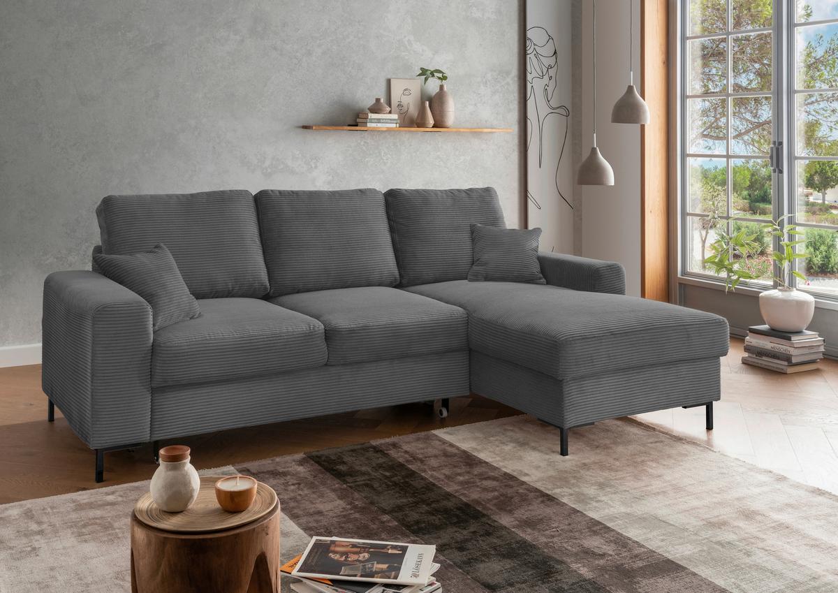Eckschlafsofa Zona Grau S: 237x143 Cm - Schwarz/Grau, KONVENTIONELL, Textil (237/143cm) - Livetastic