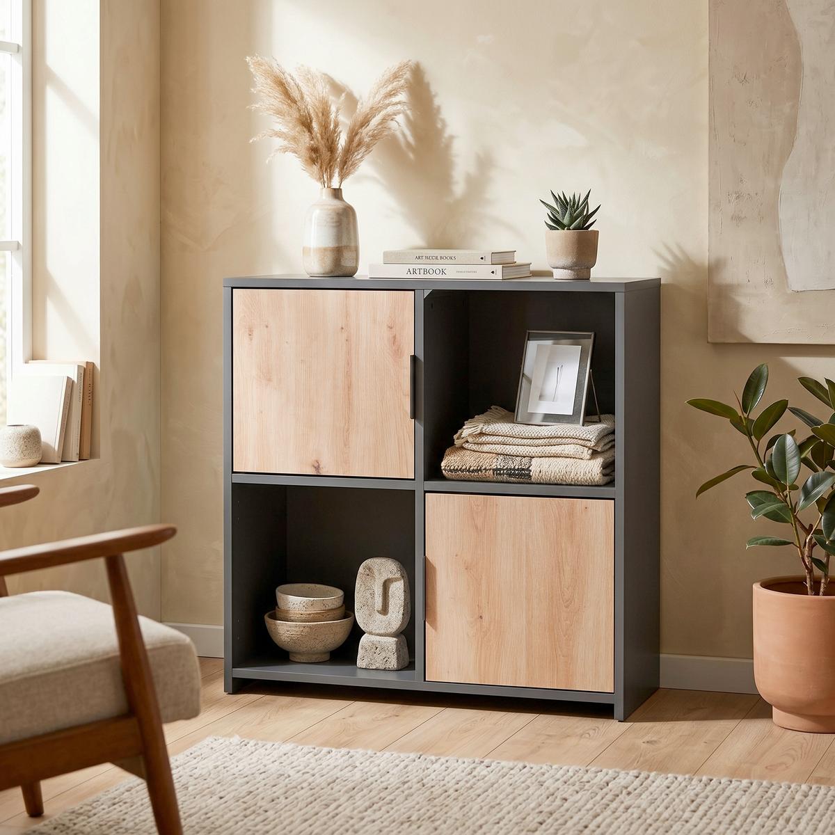 REGAL PEPETO 2T - Anthrazit/Schwarz, Design, Holzwerkstoff (77/77/30cm) - Livetastic