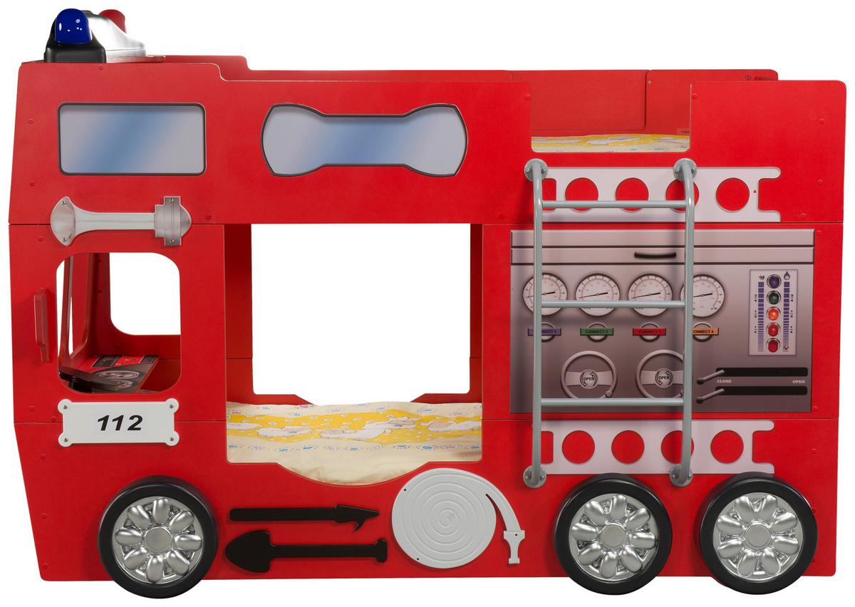 Autobett Feuerwehr Doppeldecker Rot - Rot/Weiß, LIFESTYLE, Holz/Holzwerkstoff (90/190cm) - Livetastic