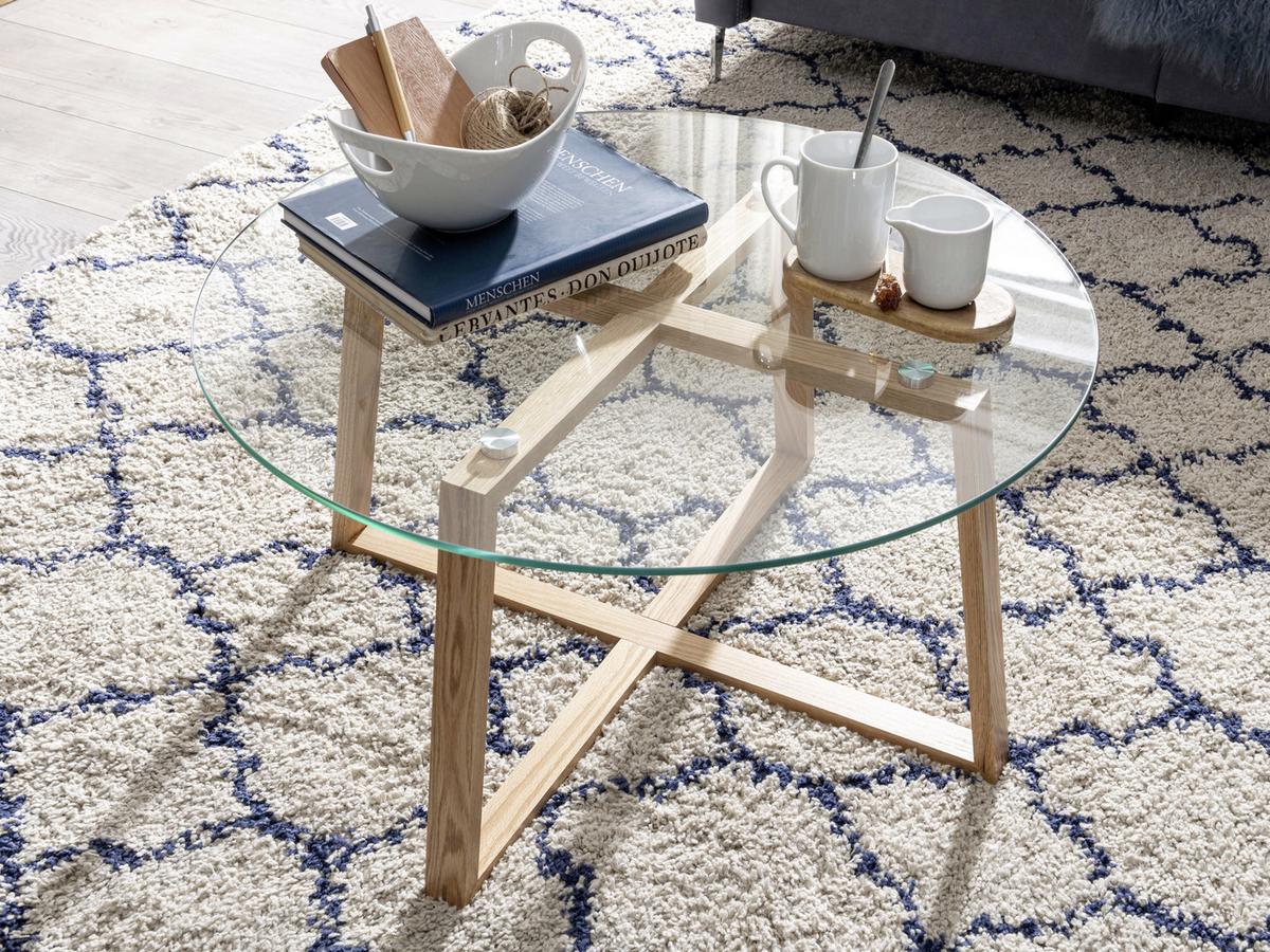 Konferenčný stolík sklo/masív š: 78cm - hnedá/farba duba, Modern, drevo/sklo (78/78/41cm) - MID.YOU