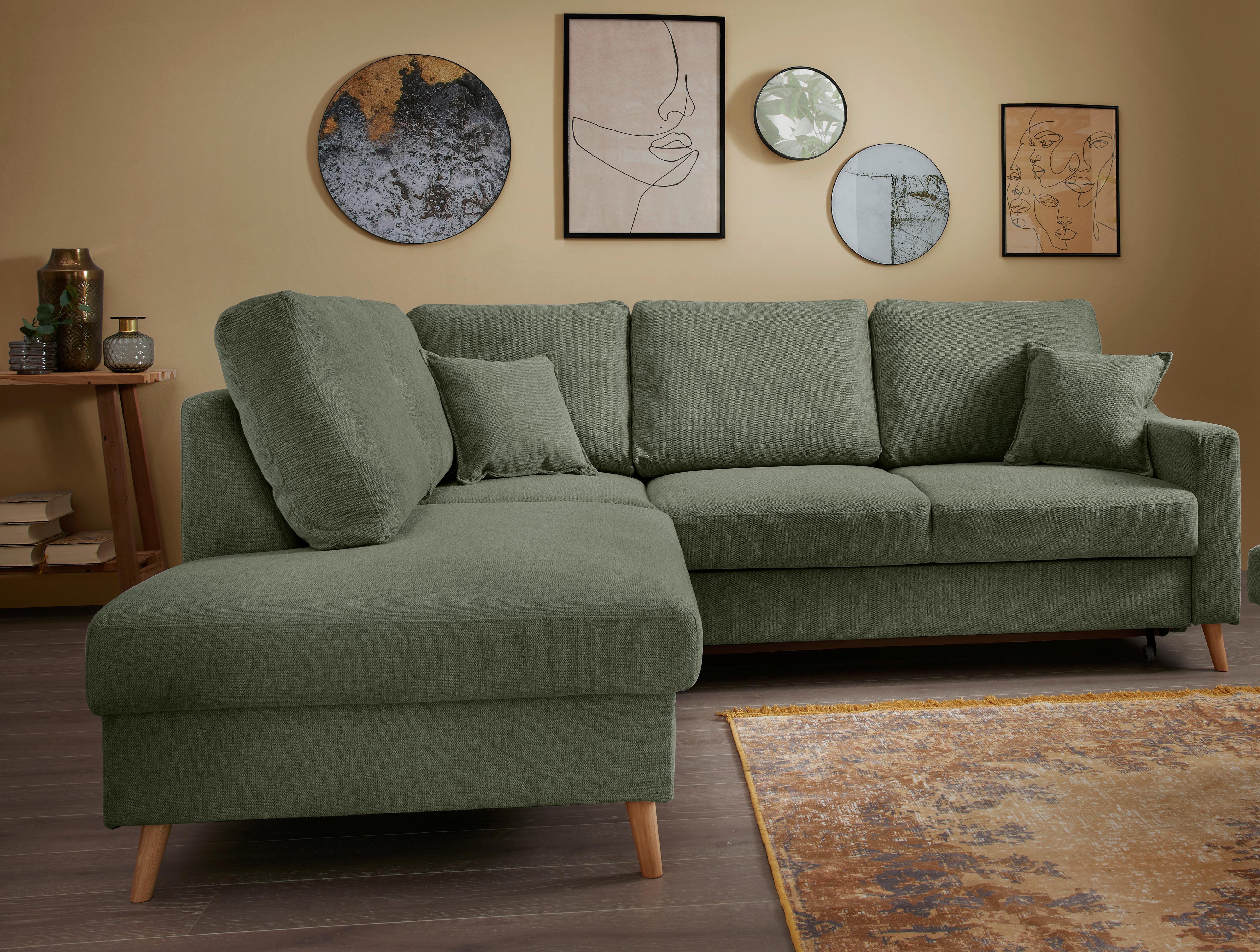 Ecksofa Valentina Dunkelgrün S: 200x230 Cm - Dunkelgrün/Naturfarben, KONVENTIONELL, Textil (200/230cm) - Livetastic