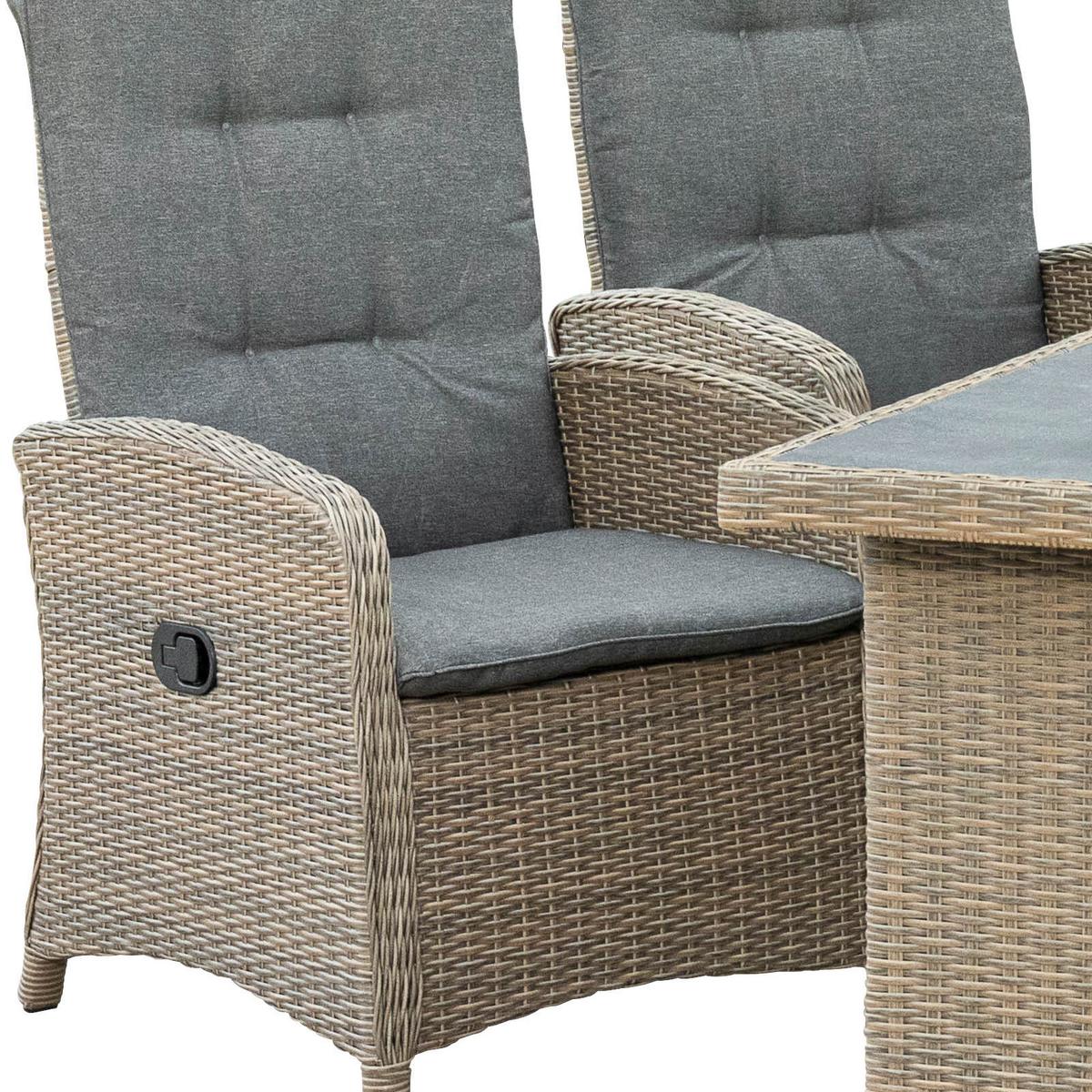 Gartengarnitur 5-Tlg. Atrani Textil/Glas/Metall/Kunststoff - Schieferfarben/Beige, KONVENTIONELL, Glas/Kunststoff - Gardenson