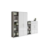 Aktenschrank Office Edition Grau/weiß Hg, B: 257 Cm - Weiß Hochglanz/Grau, MODERN, Holzwerkstoff (257/185,6/33cm) - MID.YOU