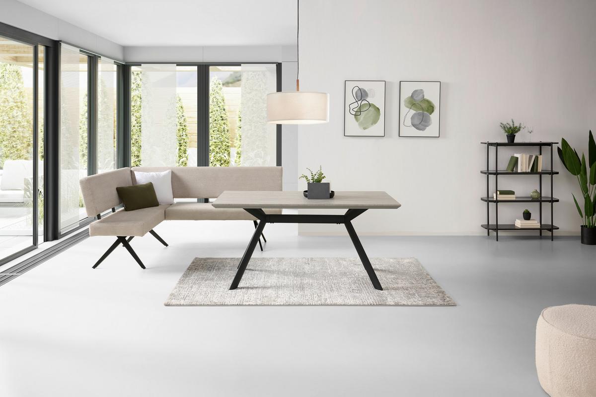 Eckbank Chios Cord Beige, S: 150x190 Cm - Beige/Schwarz, KONVENTIONELL, Textil/Metall (150/190cm) - MID.YOU