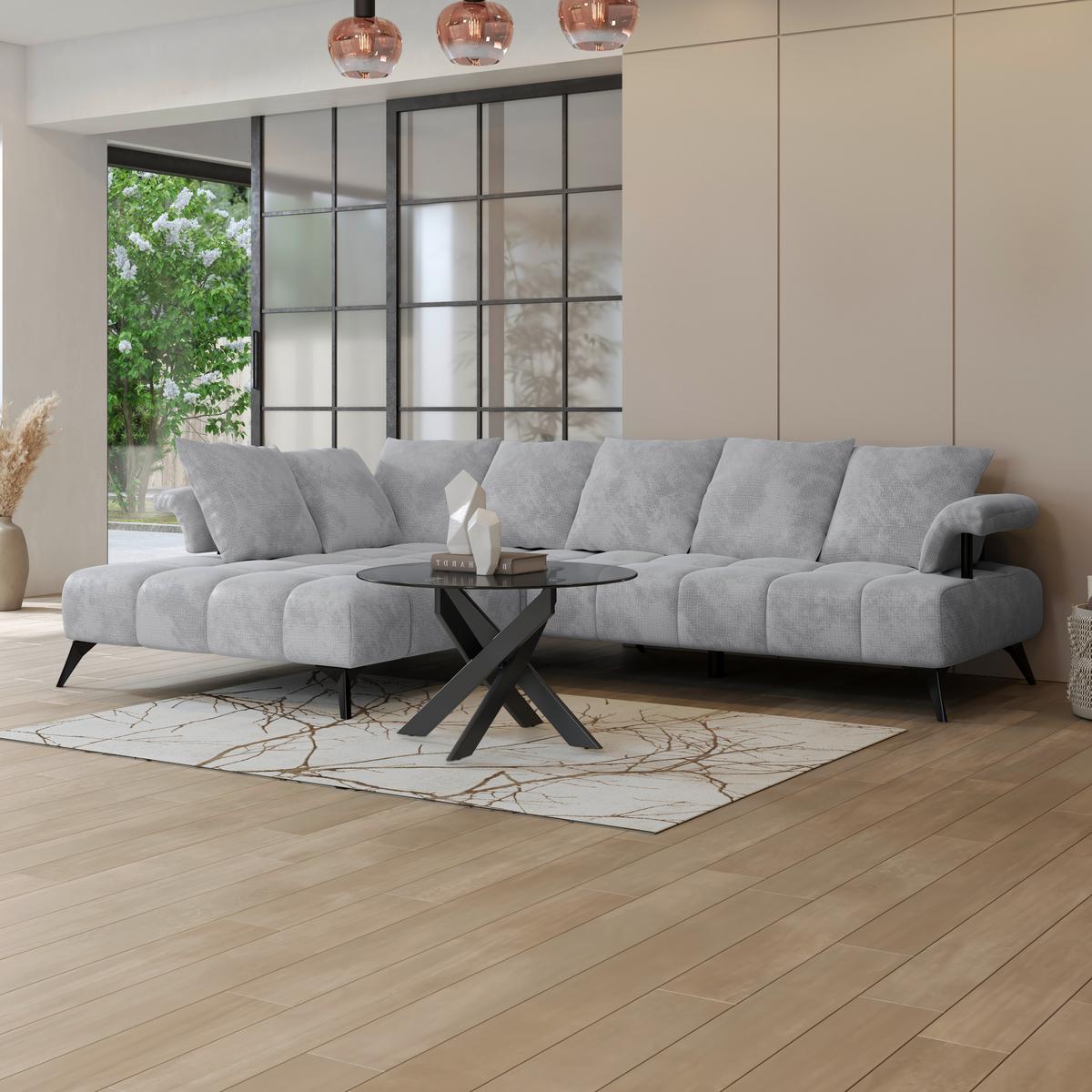Sedacia súprava VANESSA NEW potrebná š. dverí 90 cm, ľavá - čierna/svetlosivá, Modern, kov/textil (200/297cm)