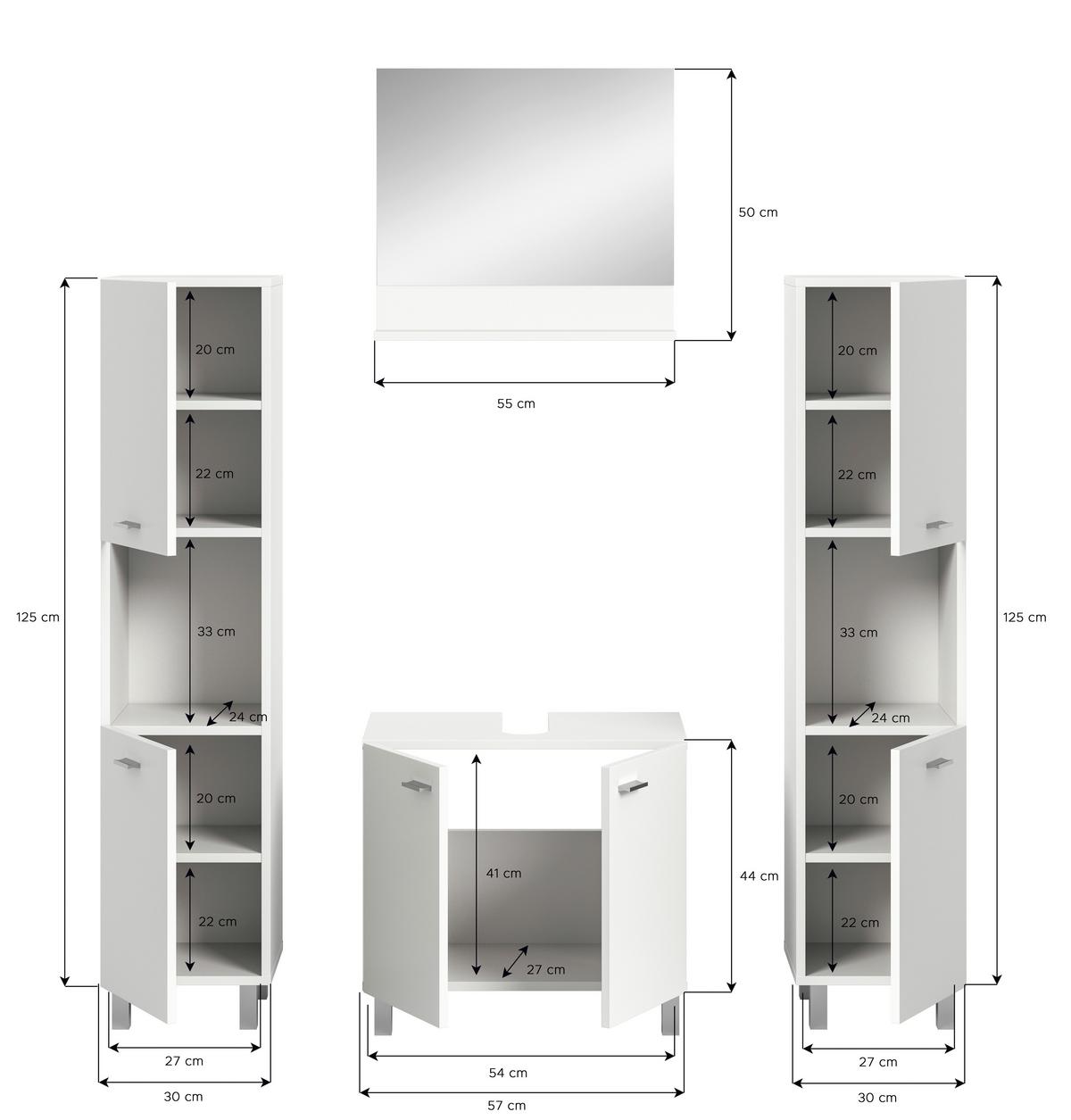 Badezimmer Boston Weiß D: 117 Cm - Silberfarben/Weiß, MODERN, Glas/Holzwerkstoff (117cm) - MID.YOU