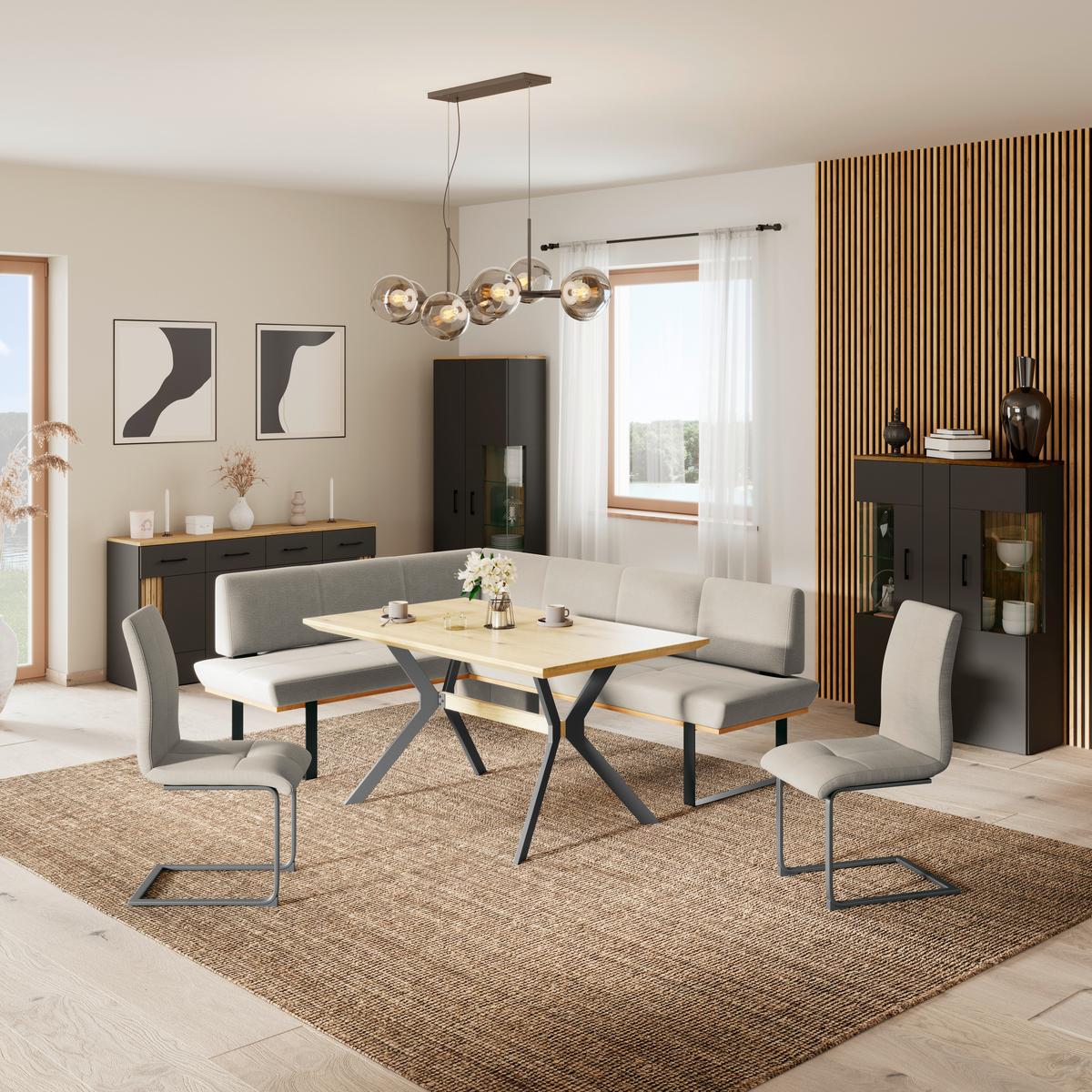 Eckbank Tristan Webstoff beige,S:175x245cm - Beige/Schwarz, MODERN, Holz/Textil (175/245cm) - James Wood