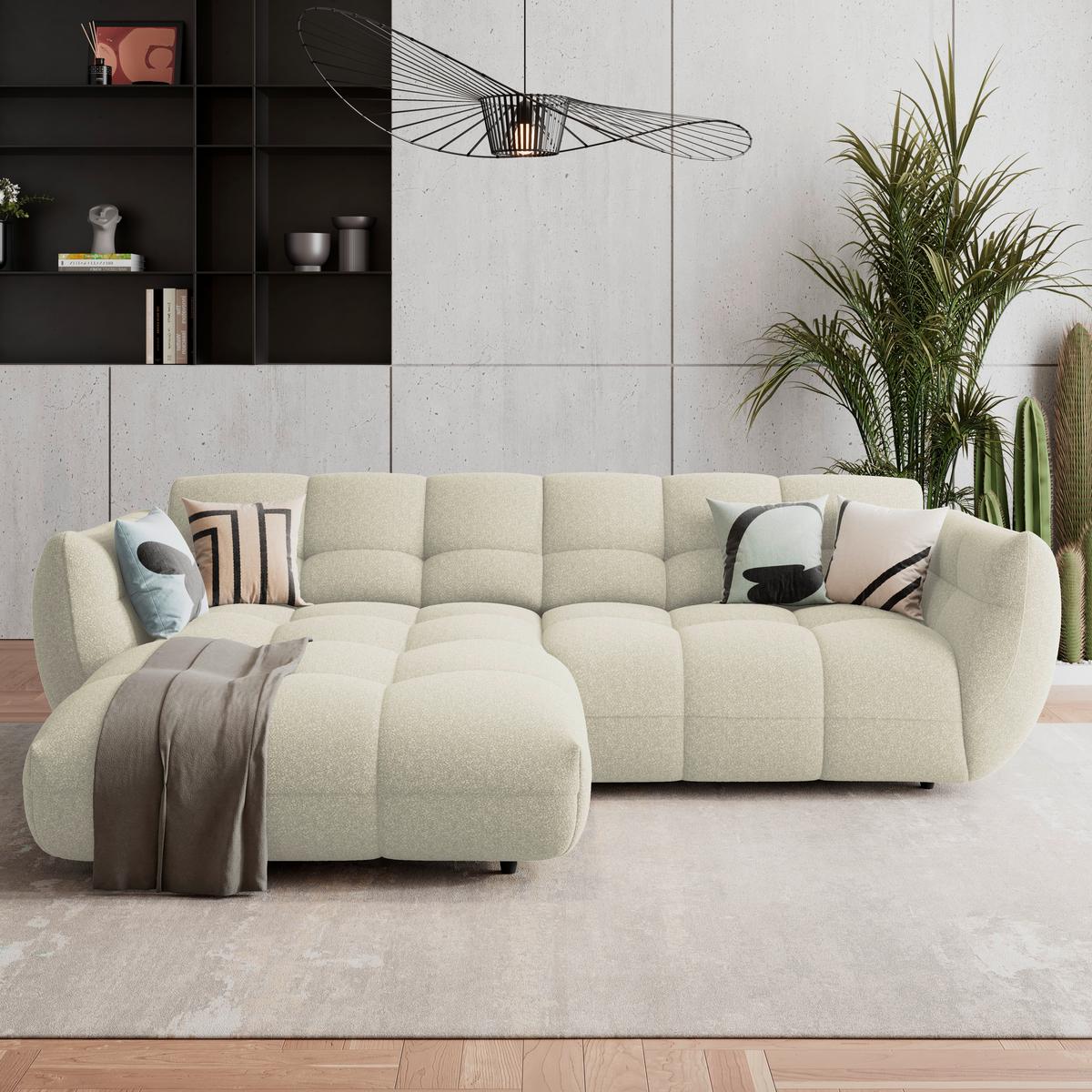 Ecksofa Panda Chenille elfenbein, 178x280cm - Elfenbein/Dunkelgrün, Trend, Textil (178/280cm)
