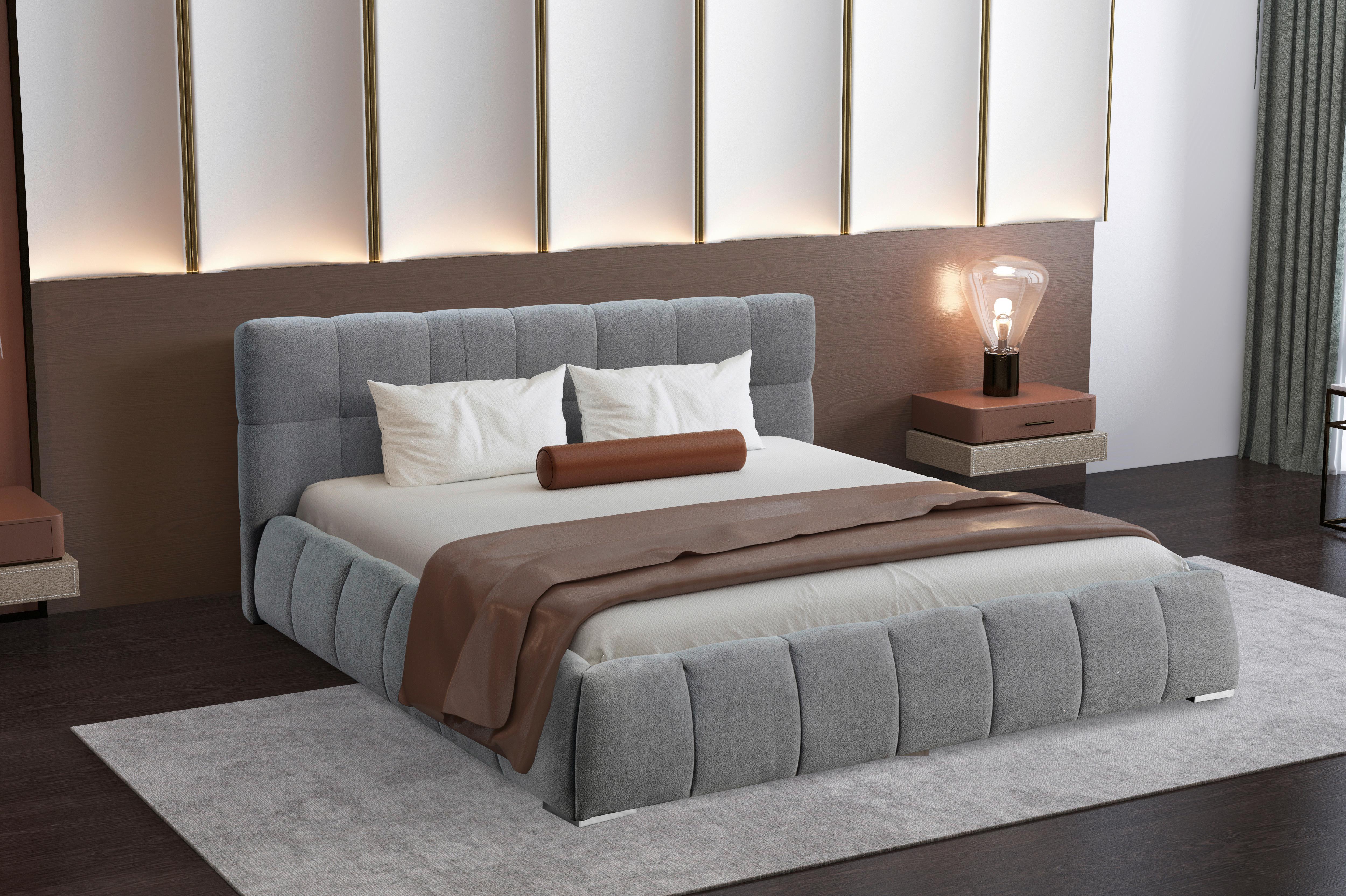 Polsterbett Natalia Grau B: 208 Cm - Schwarz/Grau, Design, Holzwerkstoff/Textil (208/90/228cm) - Livetastic
