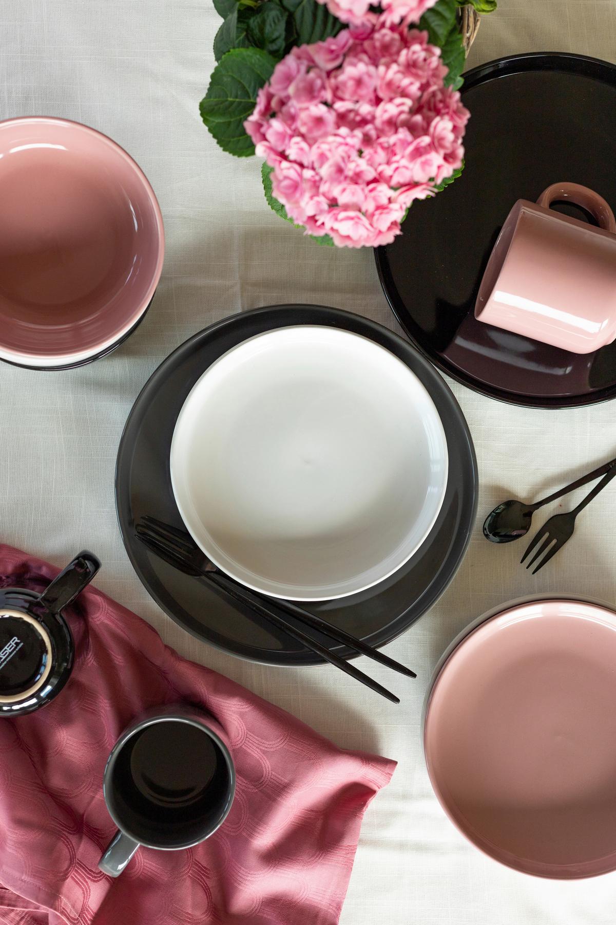 Kombiservice Alenia Steinzeug 4 Personen Geschirr Set - Rosa, Basics, Keramik - Mäser