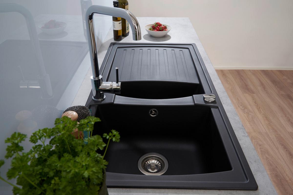 Spüle Respekta Boston Kunststein BxT: 100x50 cm - Schwarz, Trend, Glas/Kunststoff (100/20/50cm) - Respekta