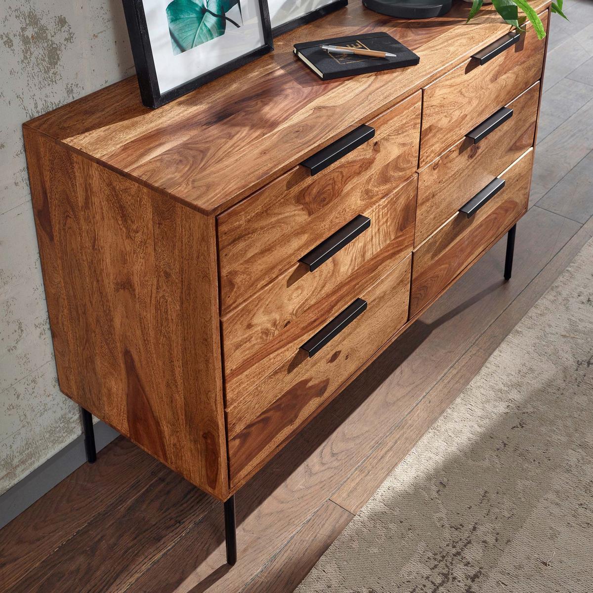 Sideboard Sheesham Sheeshamfarben B: 117 Cm - Sheeshamfarben/Schwarz, Design, Holz (117/80/42cm) - MID.YOU