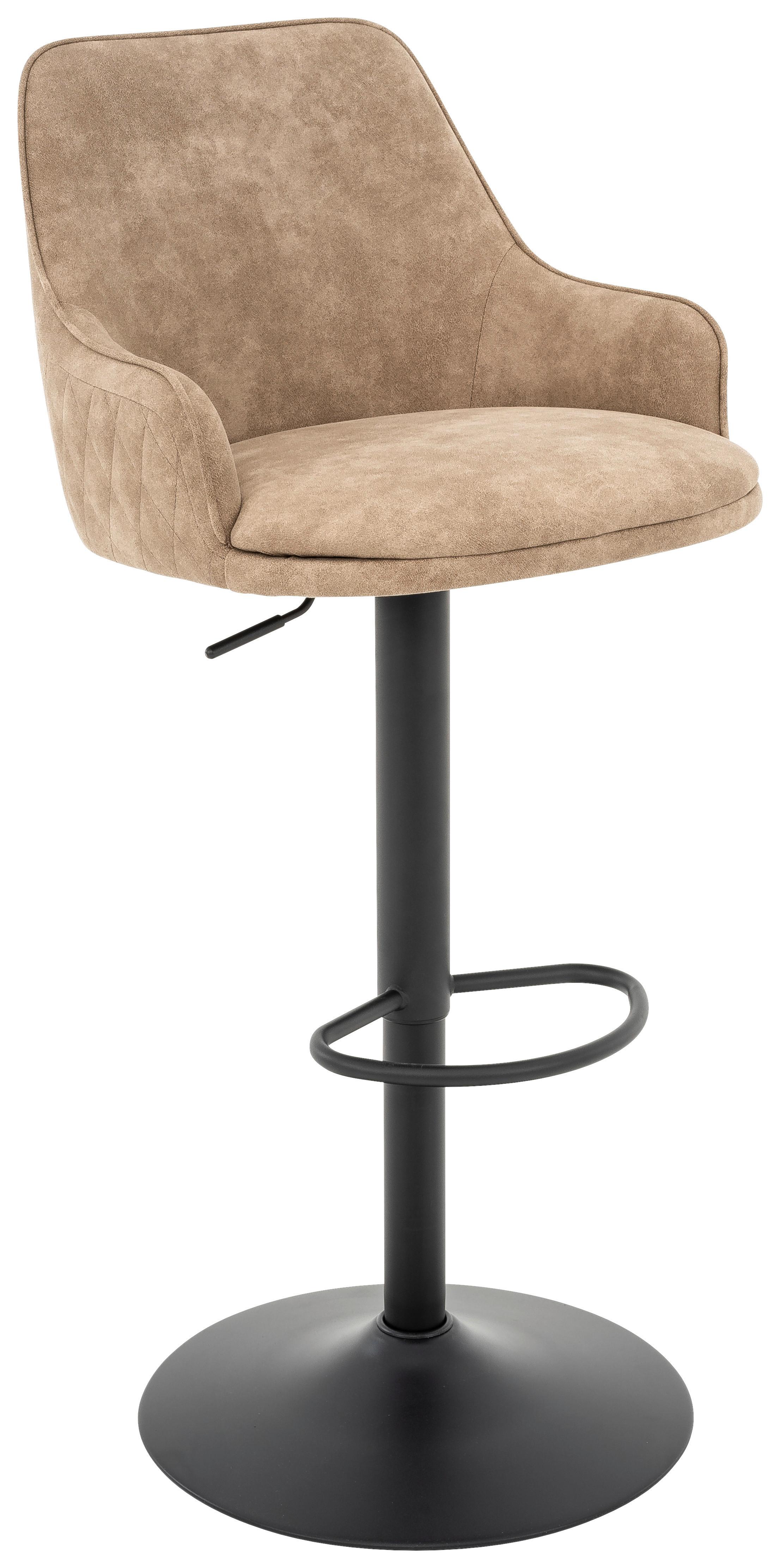 Barhocker höhenverstellbar mit Lehne Weda Webstoff Beige - Beige/Schwarz, KONVENTIONELL, Textil/Metall (50/90-111/51cm) - MID.YOU