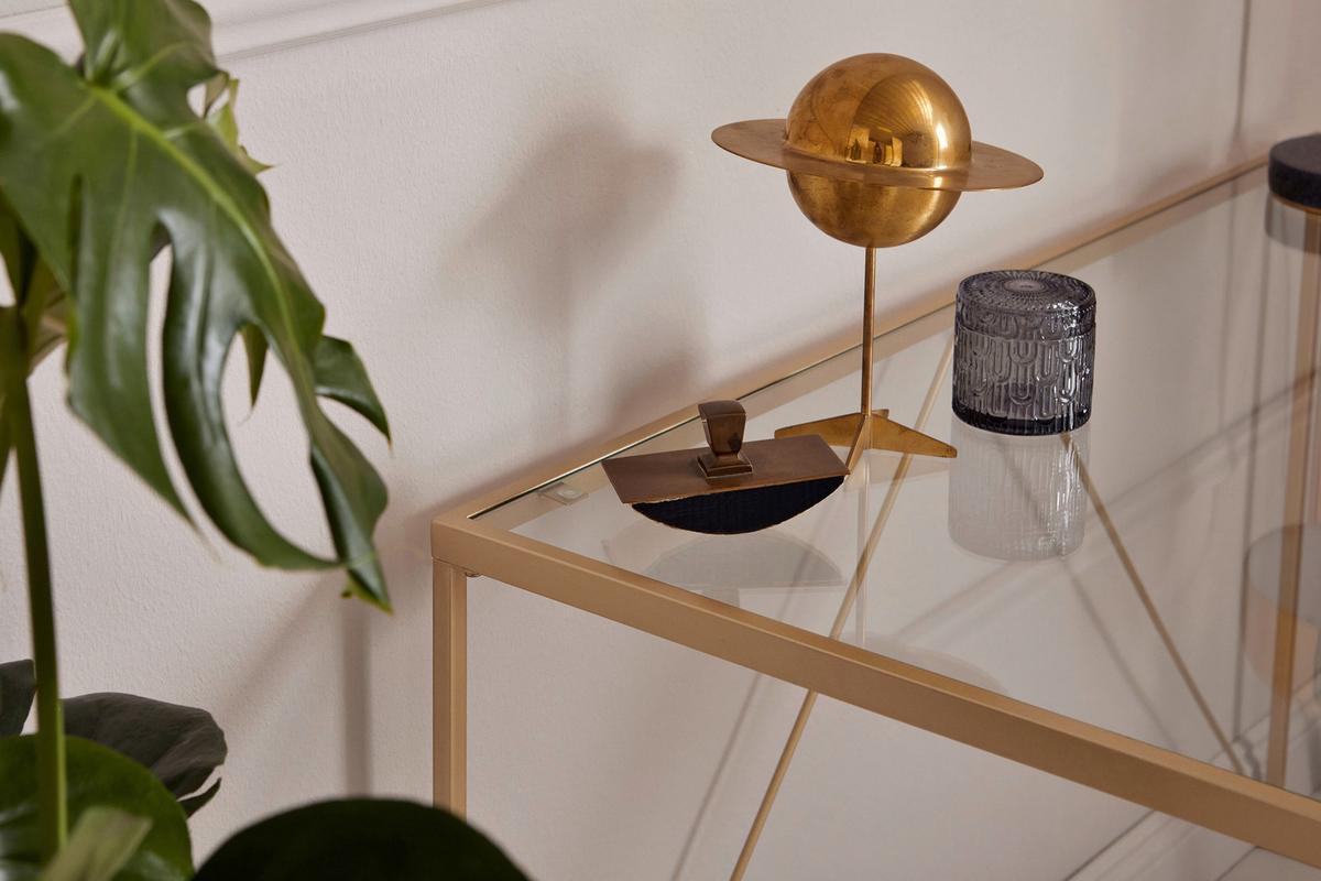 Schreibtisch Glam Desk - Klar/Goldfarben, KONVENTIONELL, Glas/Metall (120/60/73cm) - Livetastic