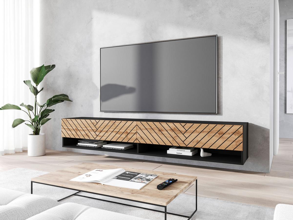 TV díl vč. LED osvětlení - šedá/černá, Basics, kompozitní dřevo/plast (180/30/31cm) - P & B