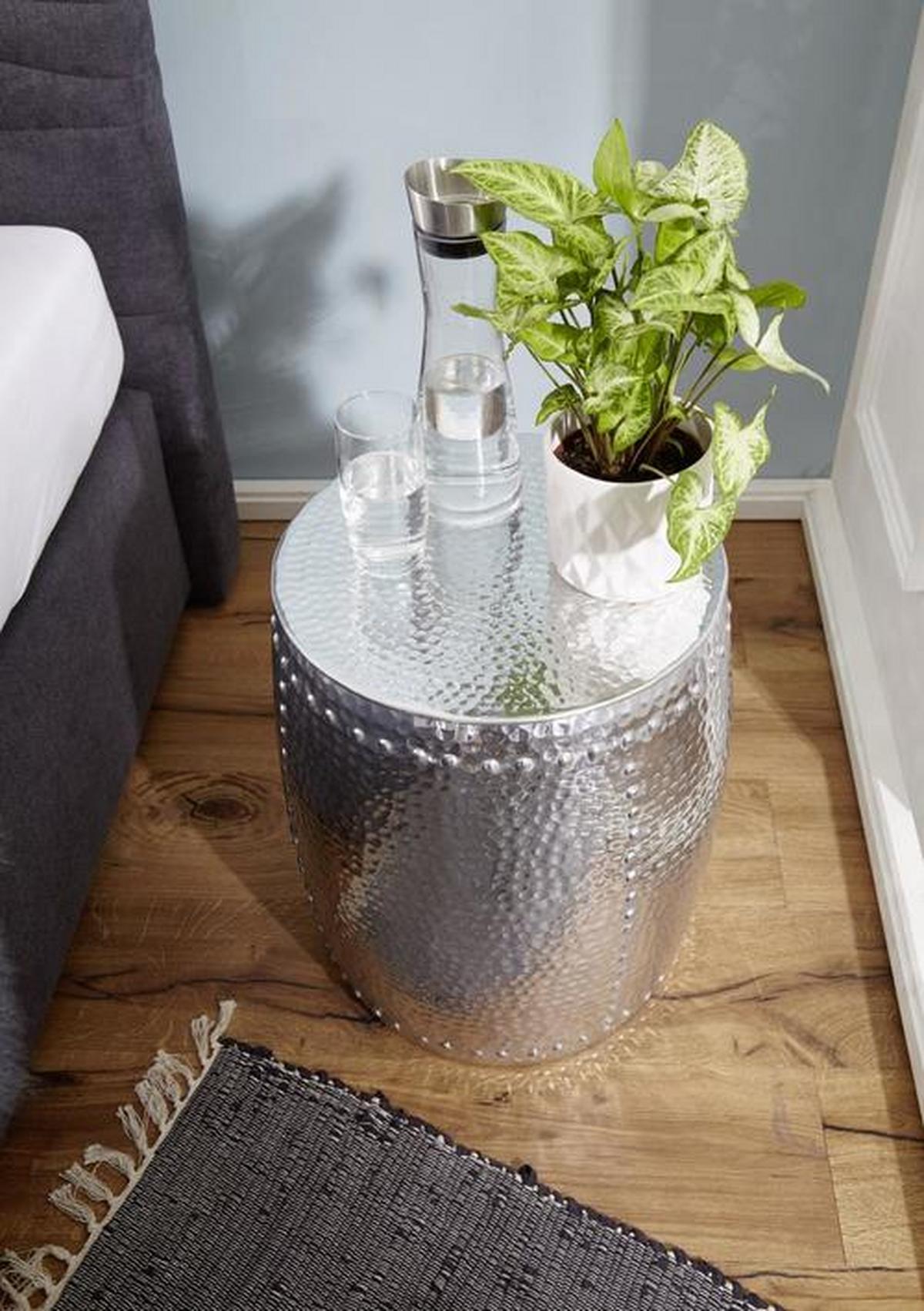 Beistelltisch Orientalisch Rund Pedro, Silberfarben - Silberfarben, LIFESTYLE, Metall (39/49cm) - MID.YOU
