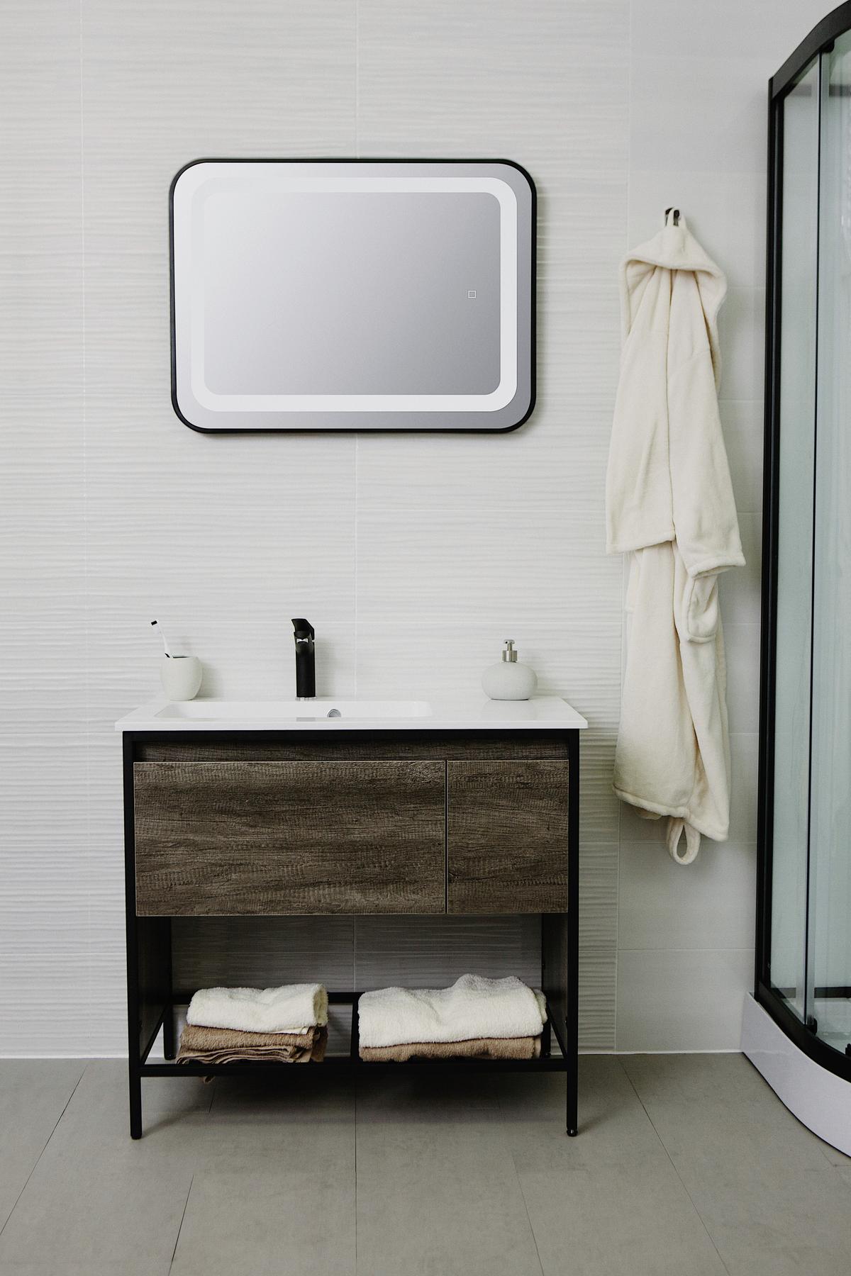 Skřínka s umývadlem Soho š: 91 cm tmavěšedá - bílá/černá, Basics, kov/kompozitní dřevo (91/82/46cm) - Sanotechnik