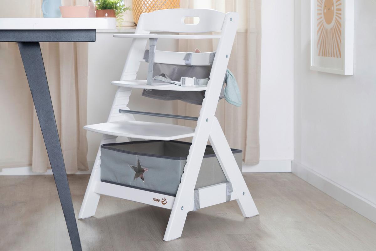 Hochstuhl, höhenverstellbar weiß - Hellgrau/Weiß, LIFESTYLE, Holzwerkstoff/Textil (44,5/80/54cm) - Roba