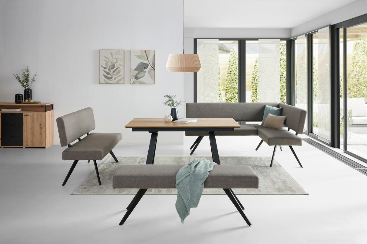 Eckbank Andros Hellgrau, S: 190x150cm - Hellgrau/Schwarz, KONVENTIONELL, Textil/Metall (190/150cm) - MID.YOU