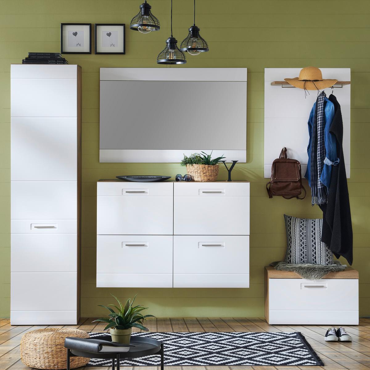 Garderobenbank Auris B: 70 cm mit Klappe, Weiß/Eiche Dekor - Eichefarben/Weiß, MODERN (70/42/37,1cm) - Luca Bessoni