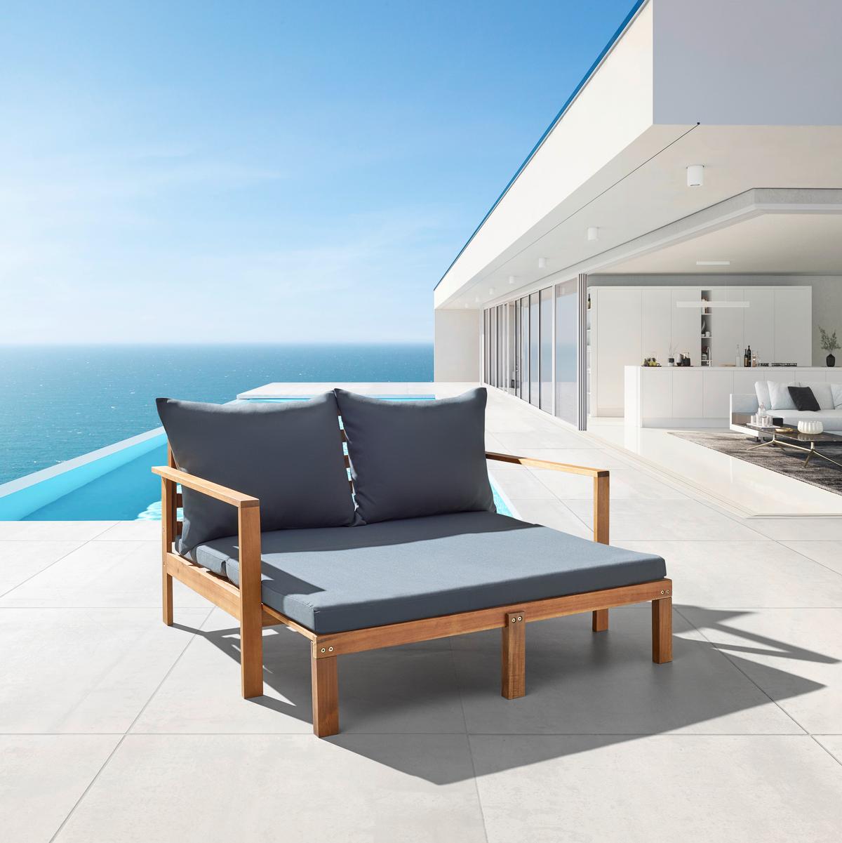 Záhradní pohovka PIA - tmavě šedá, Moderní, dřevo/textil (130/75/80-130cm) - Bessagi Garden