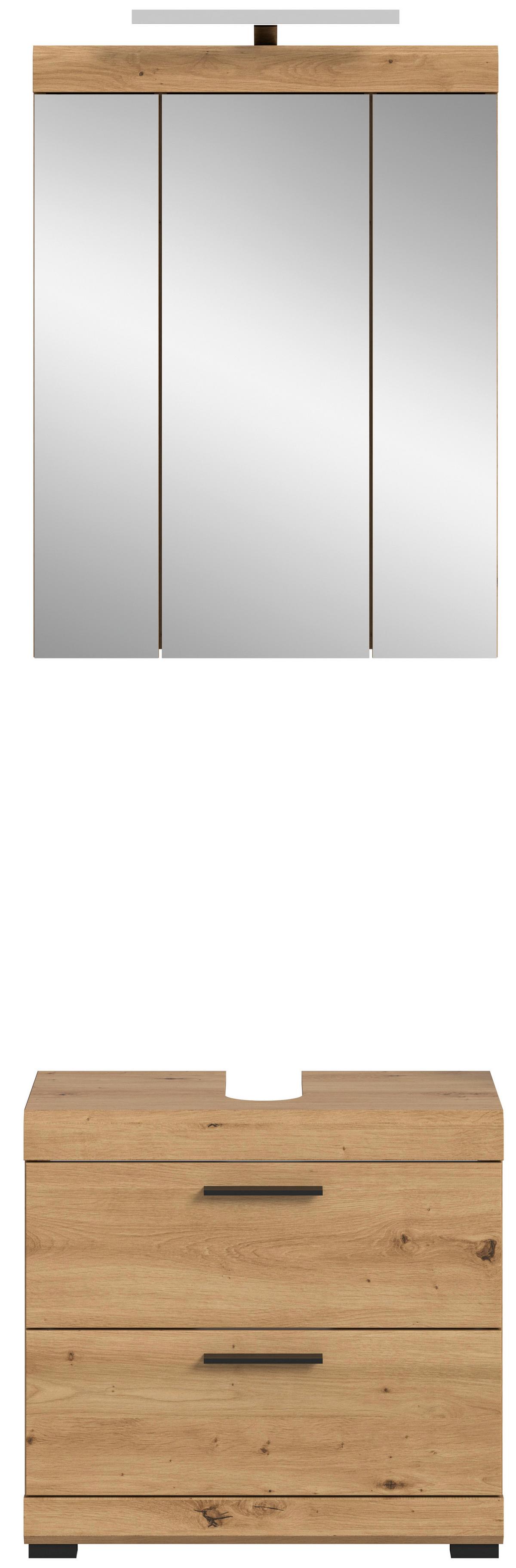 Badezimmer Scout Eiche Artisan Dekor B: 60cm - Schwarz/Eiche Artisan, Trend, Glas/Holzwerkstoff (60cm) - MID.YOU