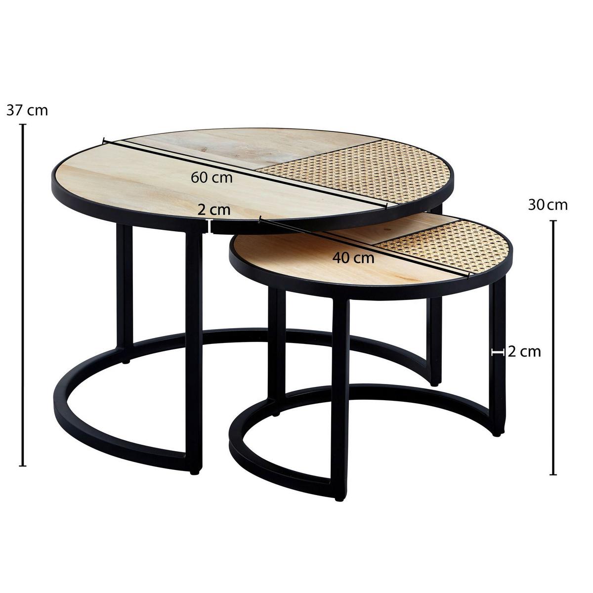 Sada kulatých konferenčních stolů WOHNLING - černá/hnědá, Moderní, kov/dřevo (60/60/37cm) - MID.YOU