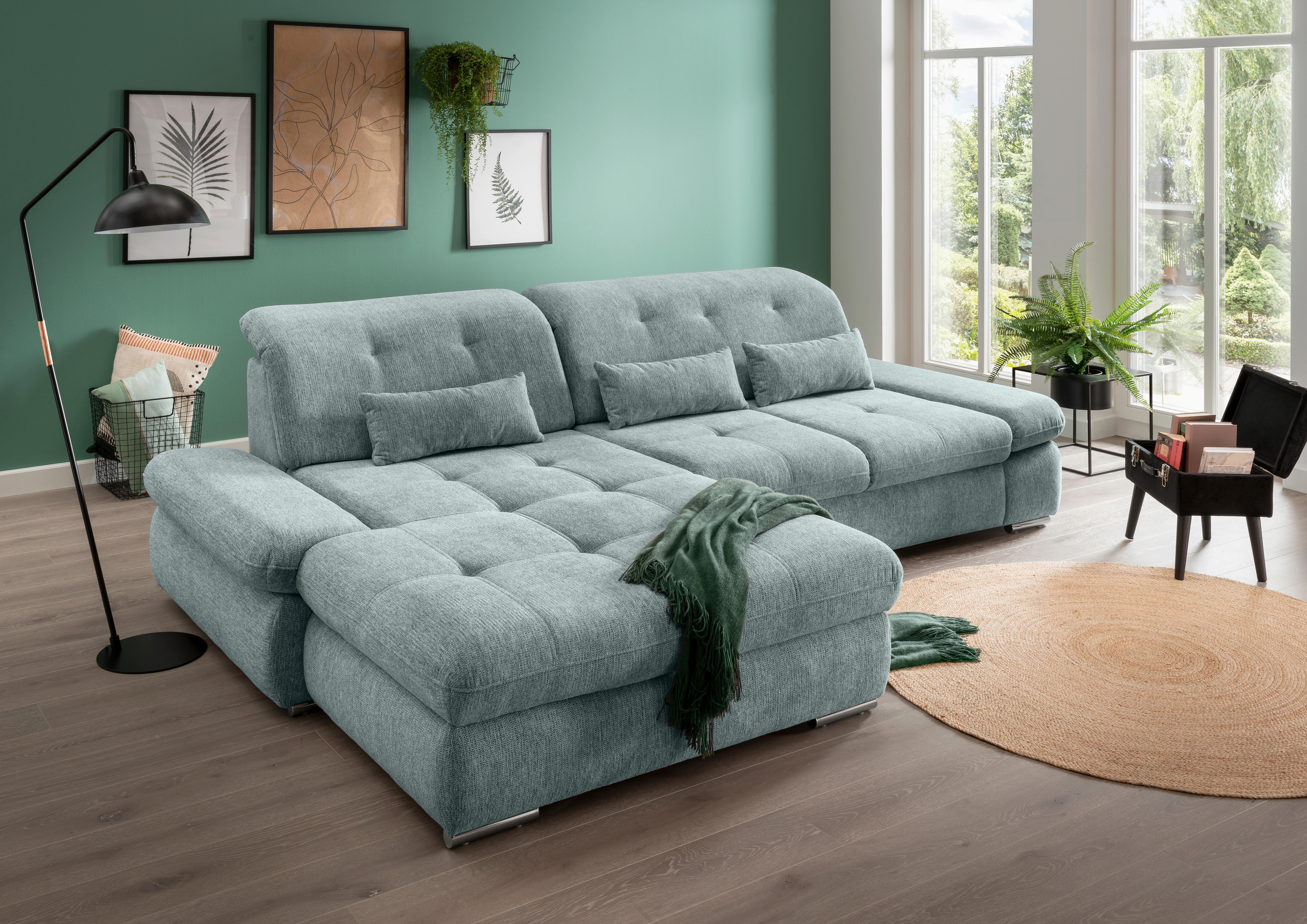 Ecksofa Dalida Blau S: 196x300 cm - Chromfarben/Blau, Design, Textil (196/300cm) - Livetastic
