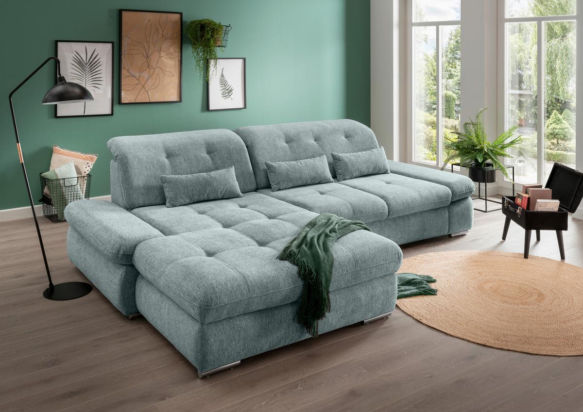 Ecksofa Dalida Blau S: 196x300 cm - Chromfarben/Blau, Design, Textil (196/300cm) - Livetastic
