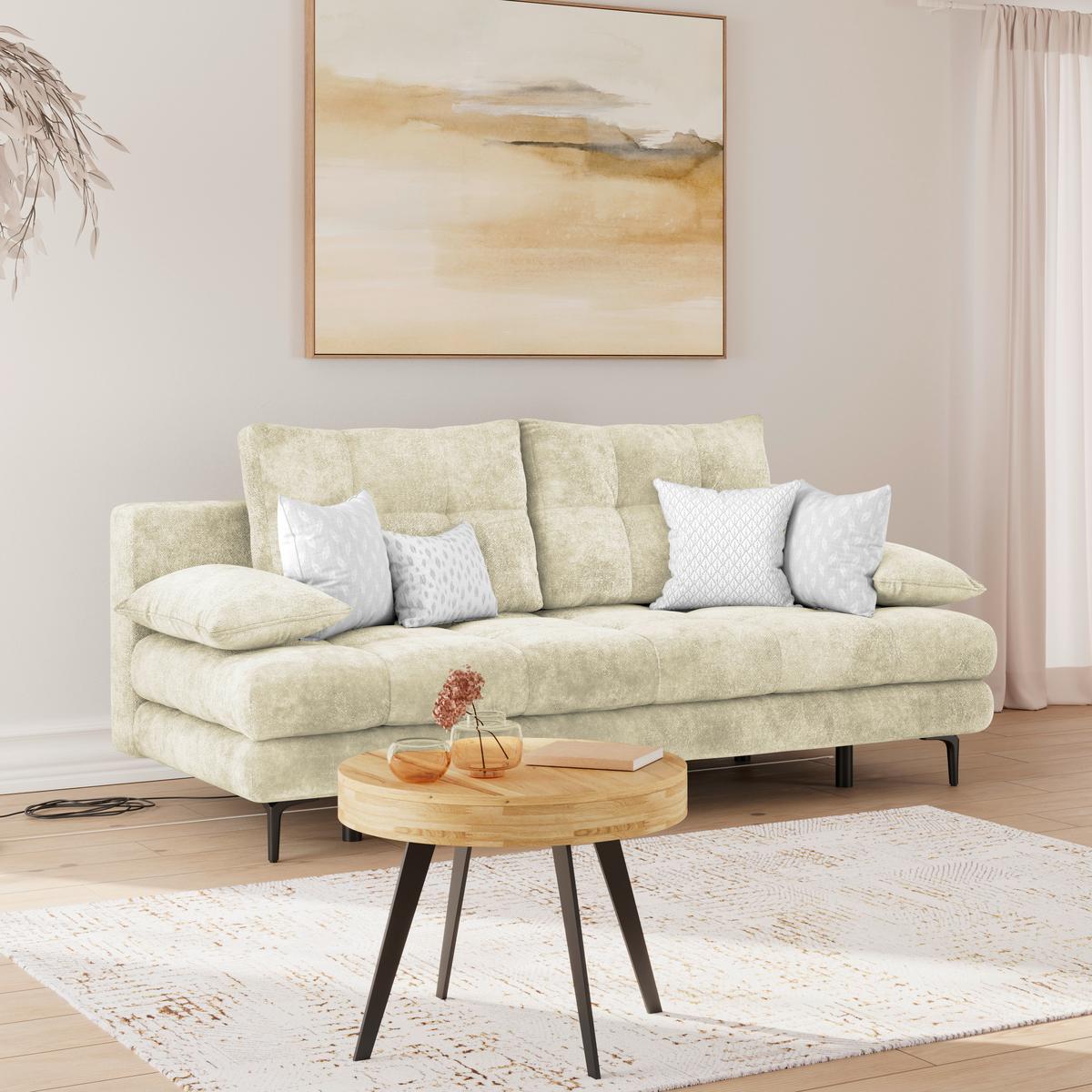 Rozkladacia pohovka PERLA, krémový velúr - čierna/krémová, Konventionell, kov/textil (203/94/96cm)