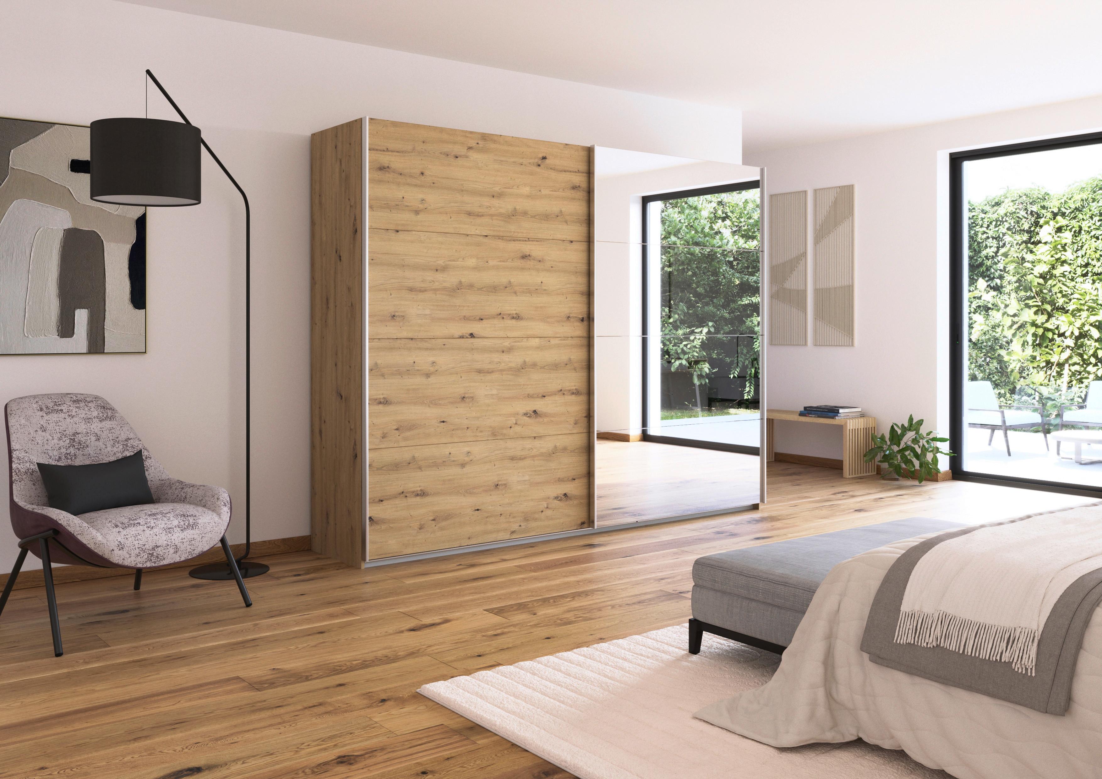Schwebetürenschrank + Spiegel B: 271cm Feldkirch Eiche Dekor - Silberfarben/Eiche Artisan, MODERN, Holzwerkstoff (271/210/62cm)
