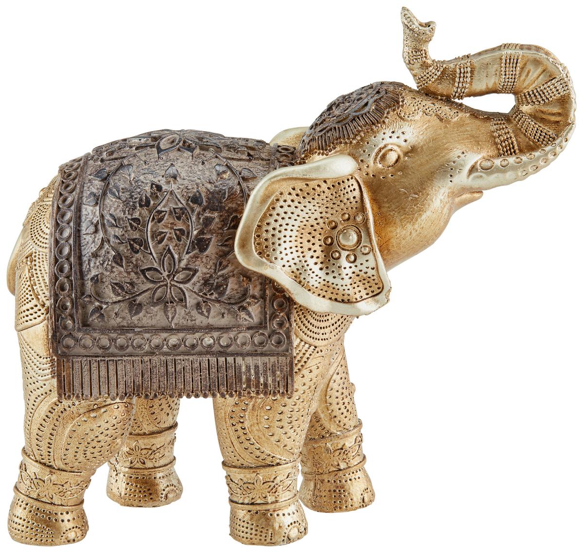 Dekofigur Elefant H: 14,5 cm Kunststoff für In- & Outdoor - Goldfarben/Braun, LIFESTYLE, Kunststoff (16/7/14,5cm) - Luca Bessoni