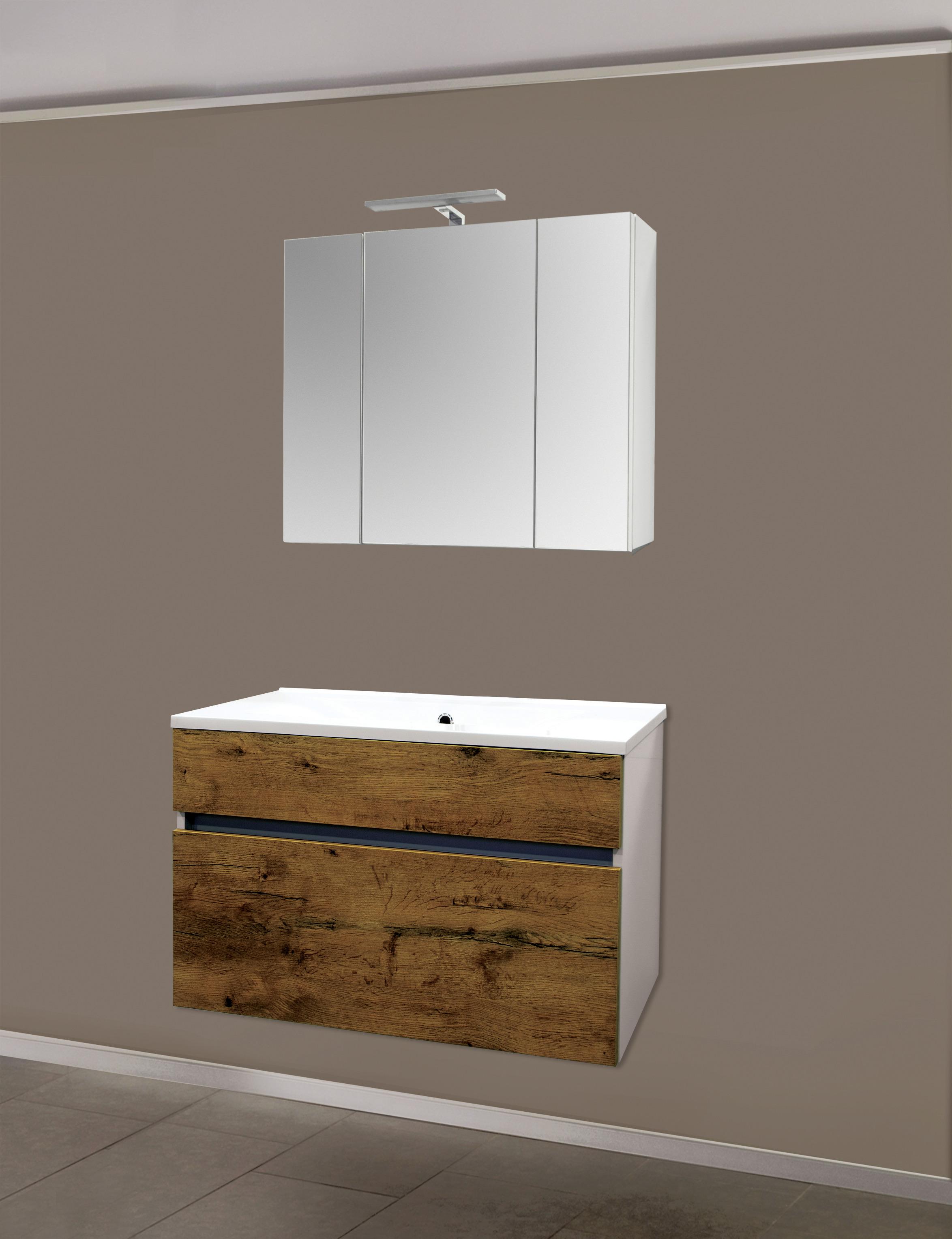 Kúpeľňový nábytok KOPER dekor dub Antik - biela/farba duba, Modern, kompozitné drevo (79,6/46/50cm)