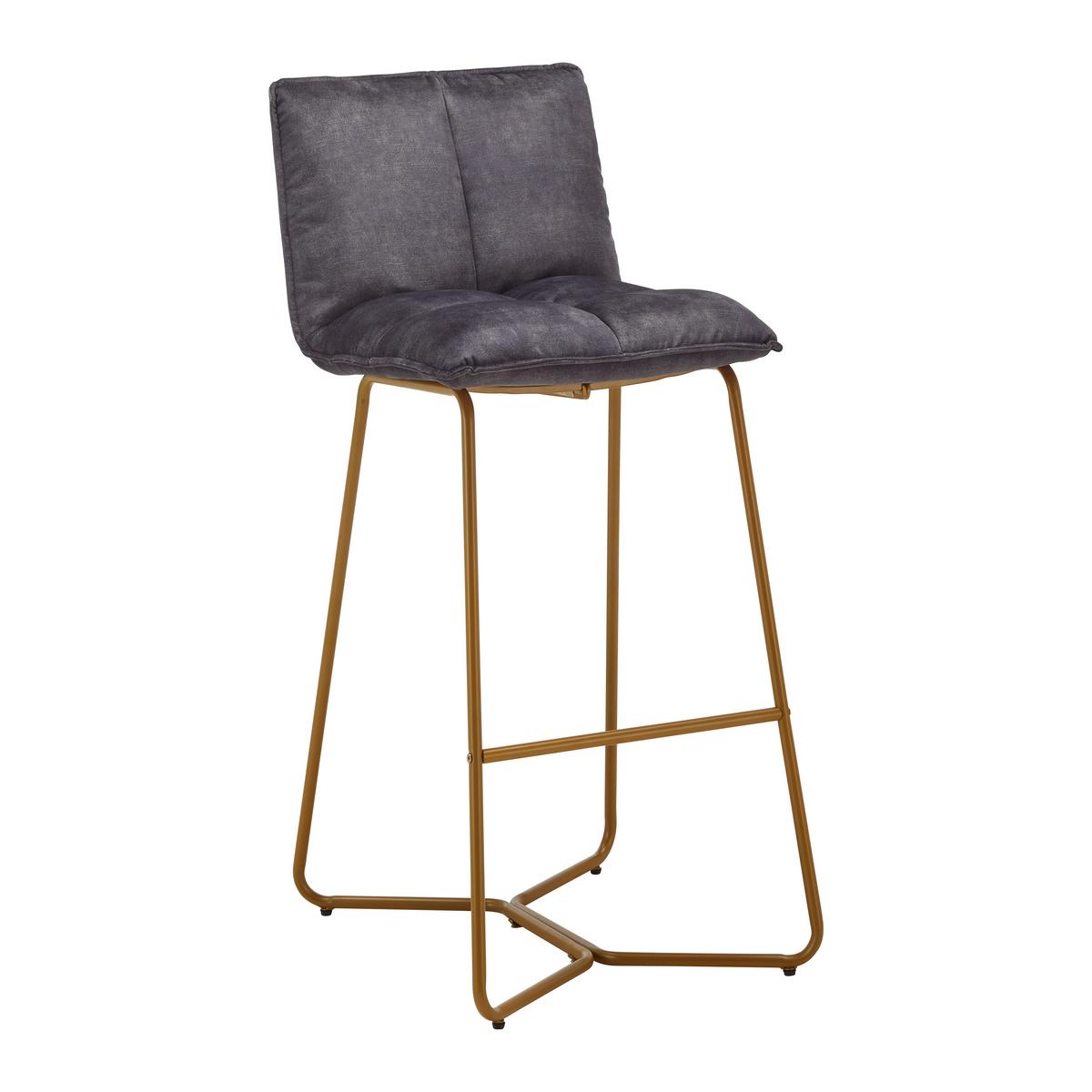 Barová stolička Fonia zo zamatu - tmavosivá - zlatá/tmavosivá, Modern, kov/drevo (46/103,5/57cm) - P & B