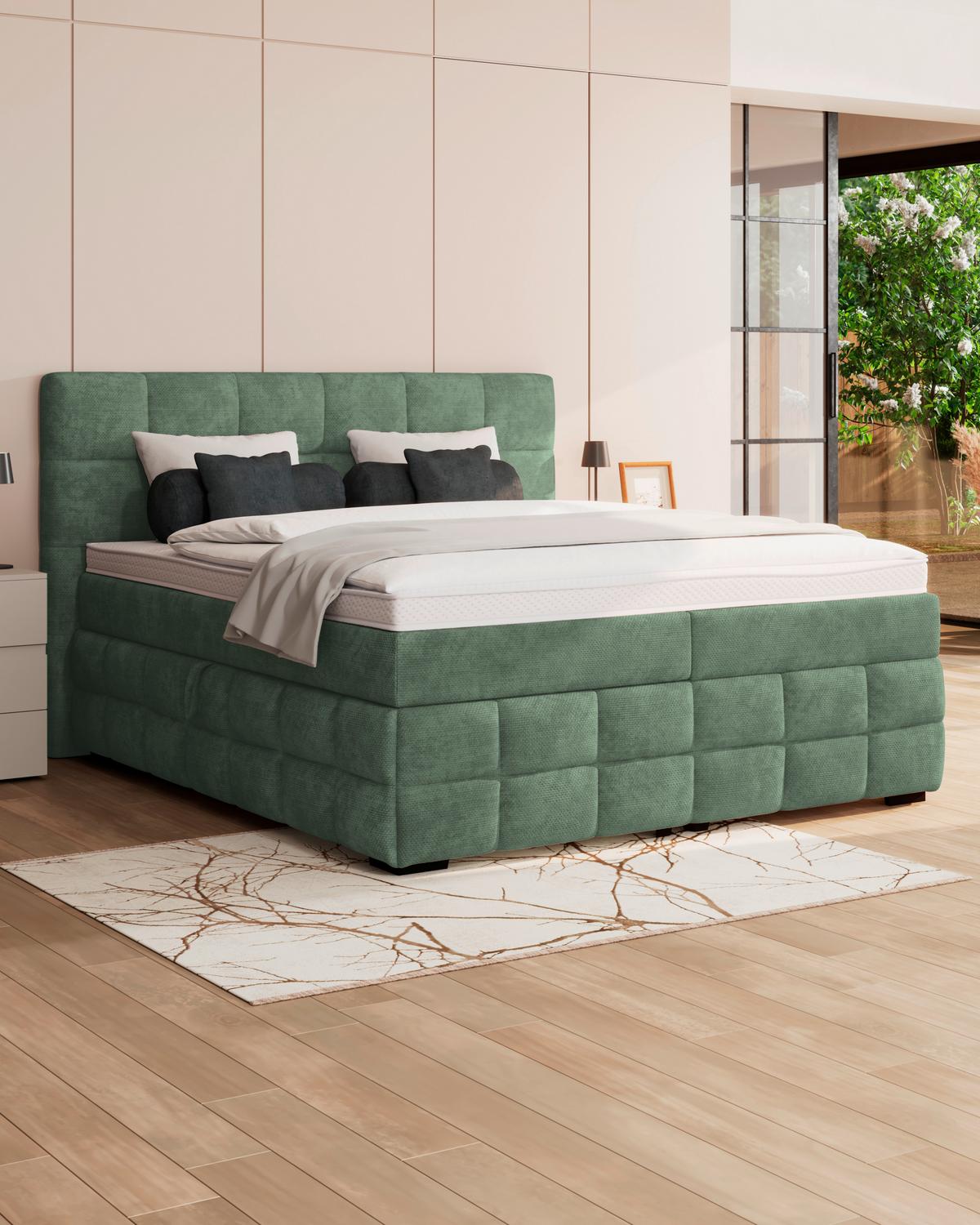 Čalúnená posteľ VEGA 160x200 cm, mätovozelená - čierna/zelená, Trend, drevo/textil (160/200cm)