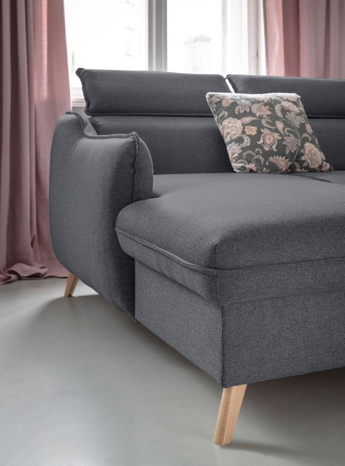 Rozkladacia sedačka Simone, ľavé prevedenie - sivá/prírodná farba, Modern, drevo/textil (228/82/95/162cm)