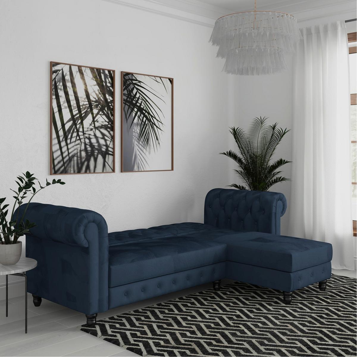 Ecksofa Firenze Blau, mit Schlaffunktion - Blau/Schwarz, Basics, Textil (241/154cm) - Livetastic