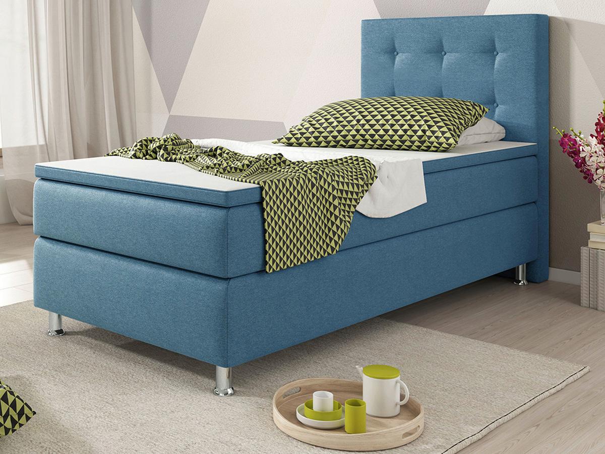 Boxspringbett mit Topper / Matratze 90x200 cm Köln - Blau/Silberfarben, KONVENTIONELL, Textil (90/115/210cm) - MID.YOU