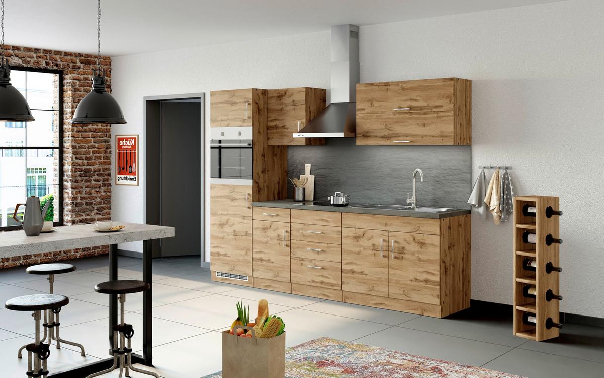 Küchenzeile Sorrento Mit Geräten B: 270 Cm Eichefarben - Schieferfarben/Eiche Wotan, MODERN, Holzwerkstoff (270cm) - Held