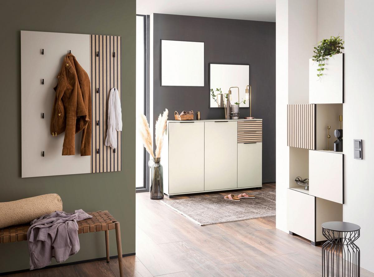 Schuhschrank Alexa 1420 - Eichefarben/Beige, Design, Holzwerkstoff (141,9/105,5/35cm) - MID.YOU