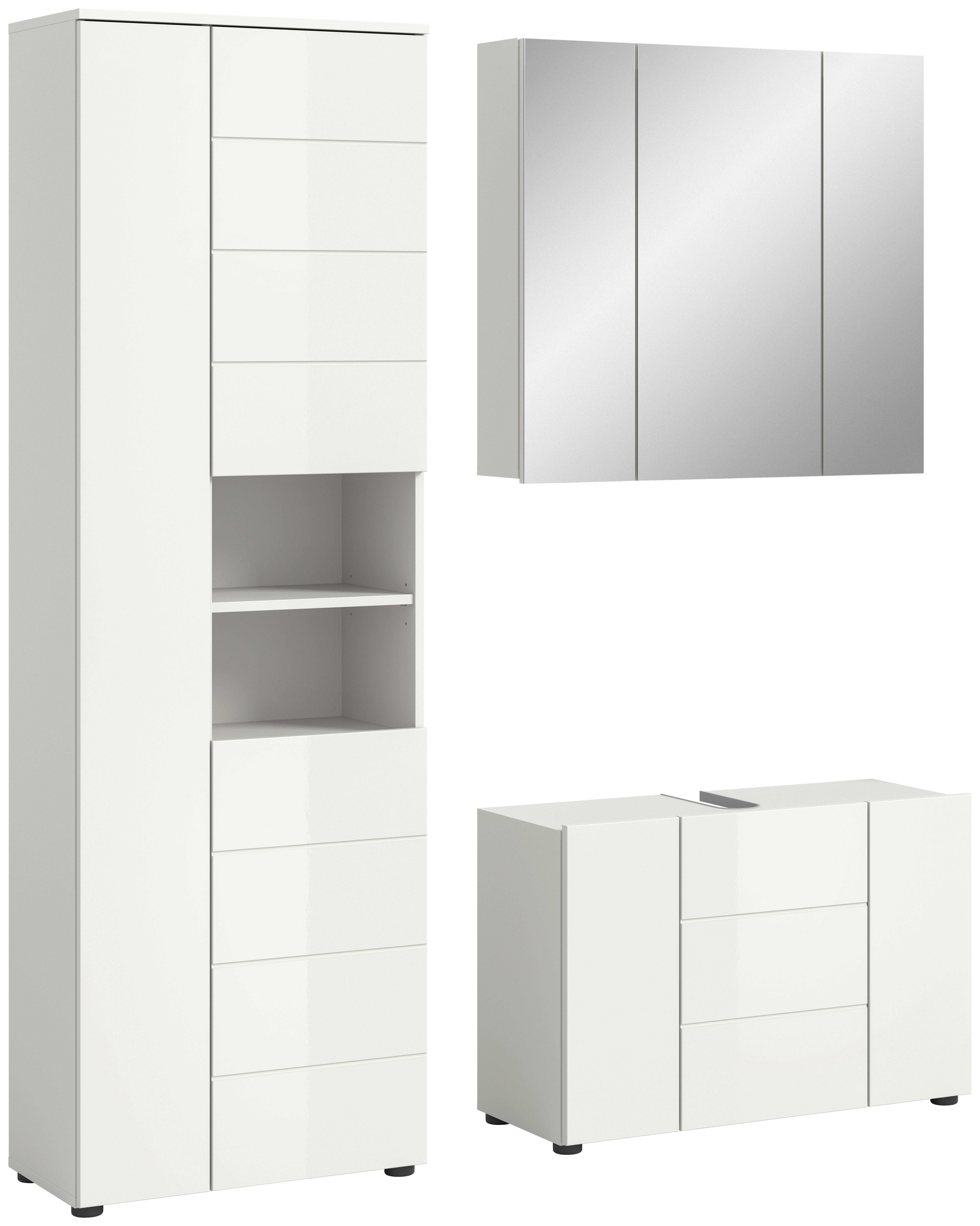 Badezimmer Vira Weiß B: 142 cm - Weiß Hochglanz/Schwarz, MODERN, Holzwerkstoff (142cm) - MID.YOU