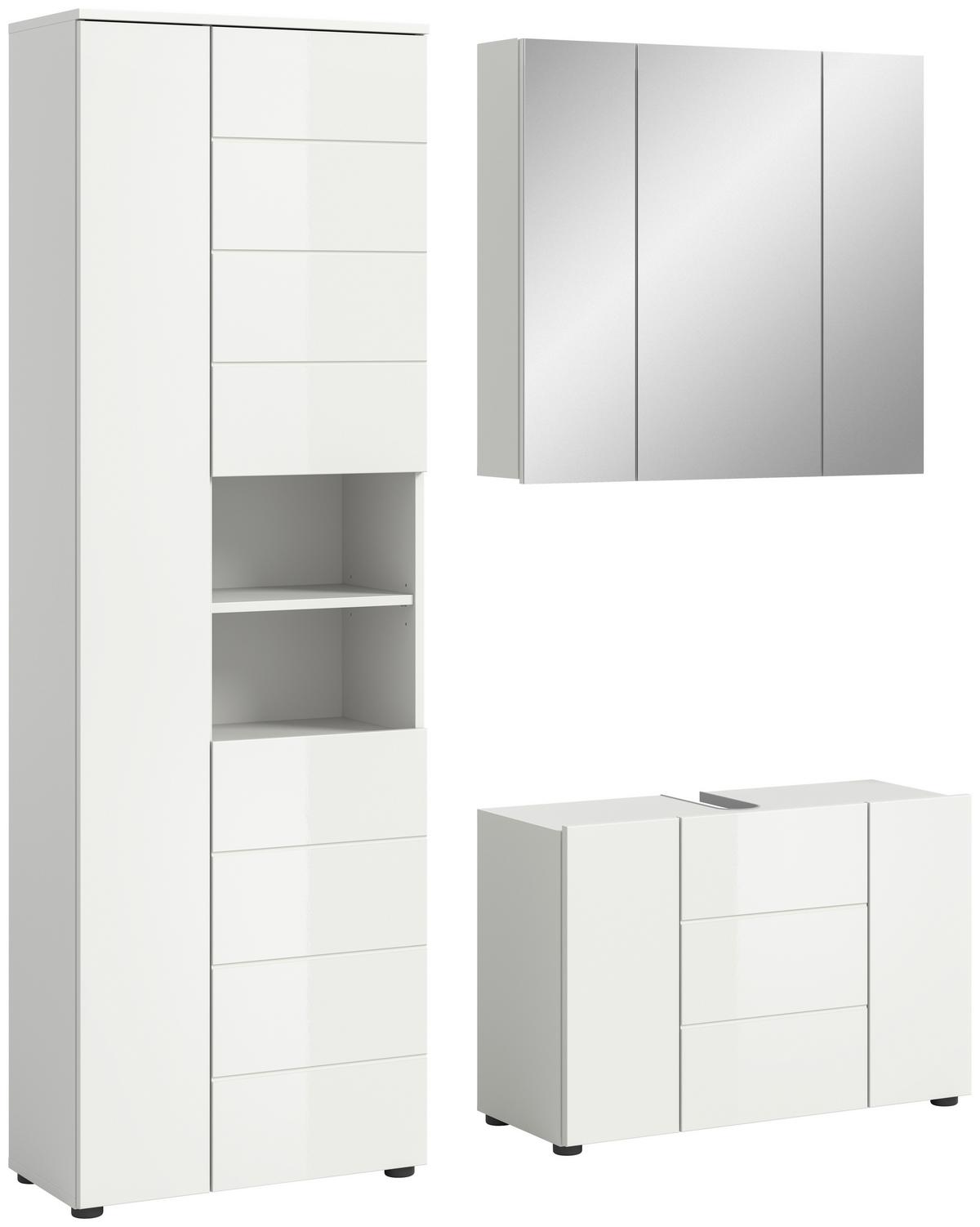 Badezimmer Vira Weiß B: 142 cm - Weiß Hochglanz/Schwarz, MODERN, Holzwerkstoff (142cm) - MID.YOU
