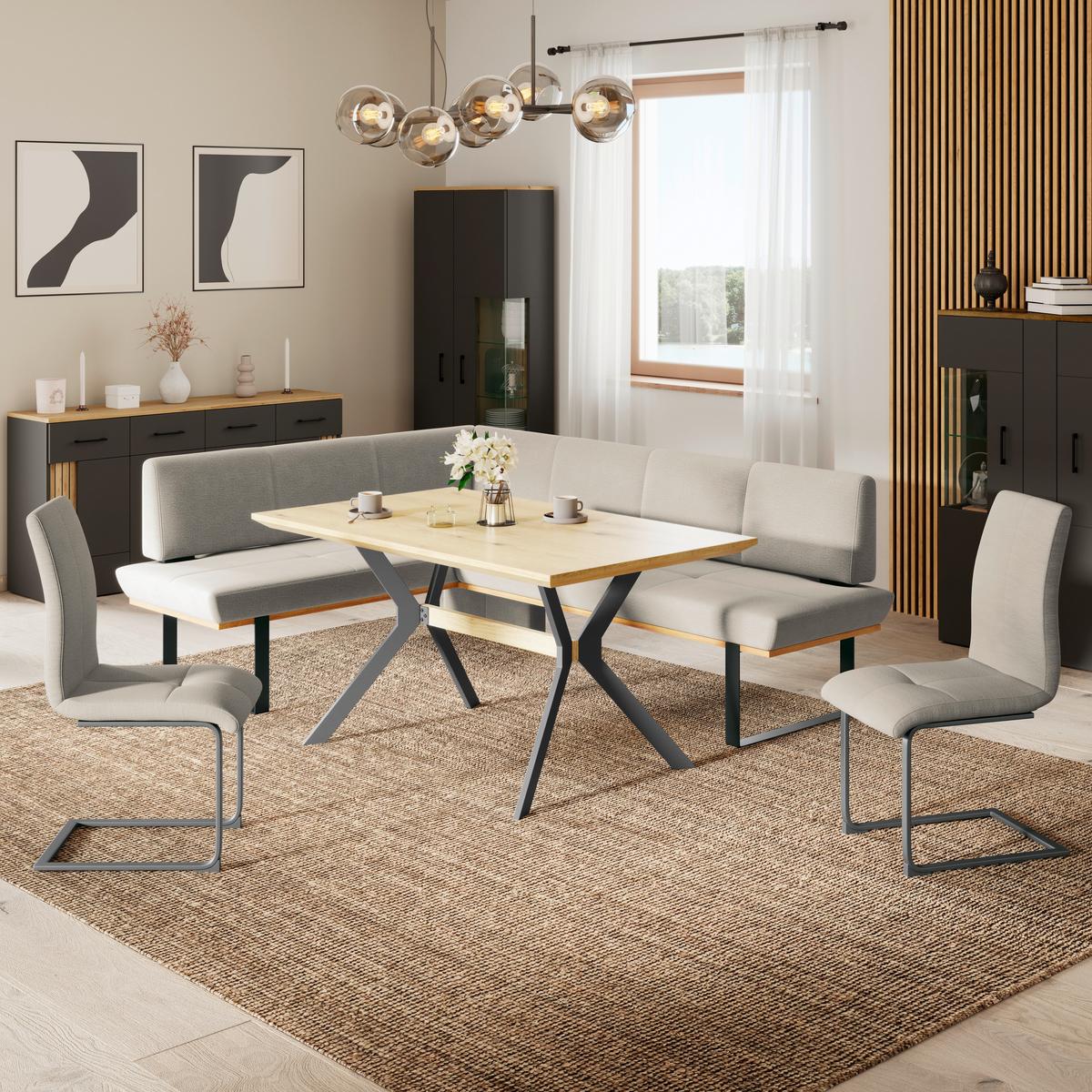 Eckbank Tristan Webstoff beige,S:195x245cm - Beige/Schwarz, MODERN, Holz/Textil (195/245cm) - James Wood