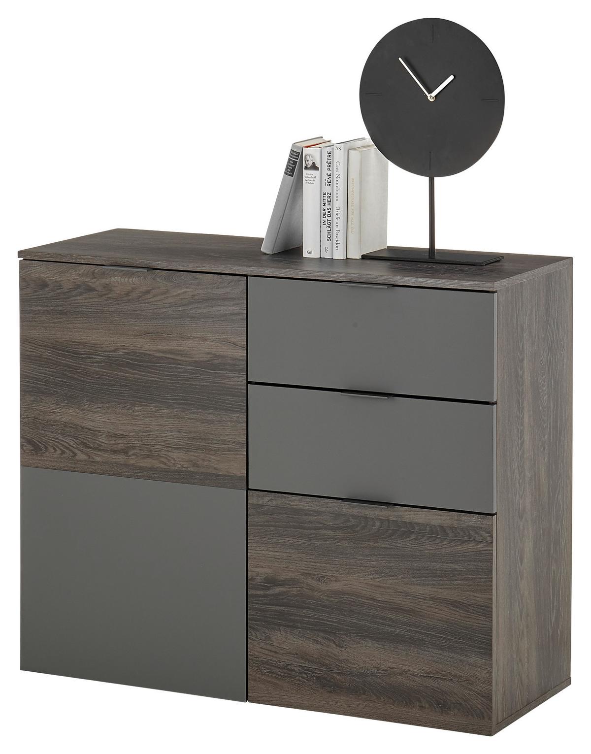 Kommode 100 Cm Cremona, Grau/rima Oak Dunkel Dekor - Schwarz/Grau, LIFESTYLE, Holzwerkstoff (100/83,5/38cm) - MID.YOU