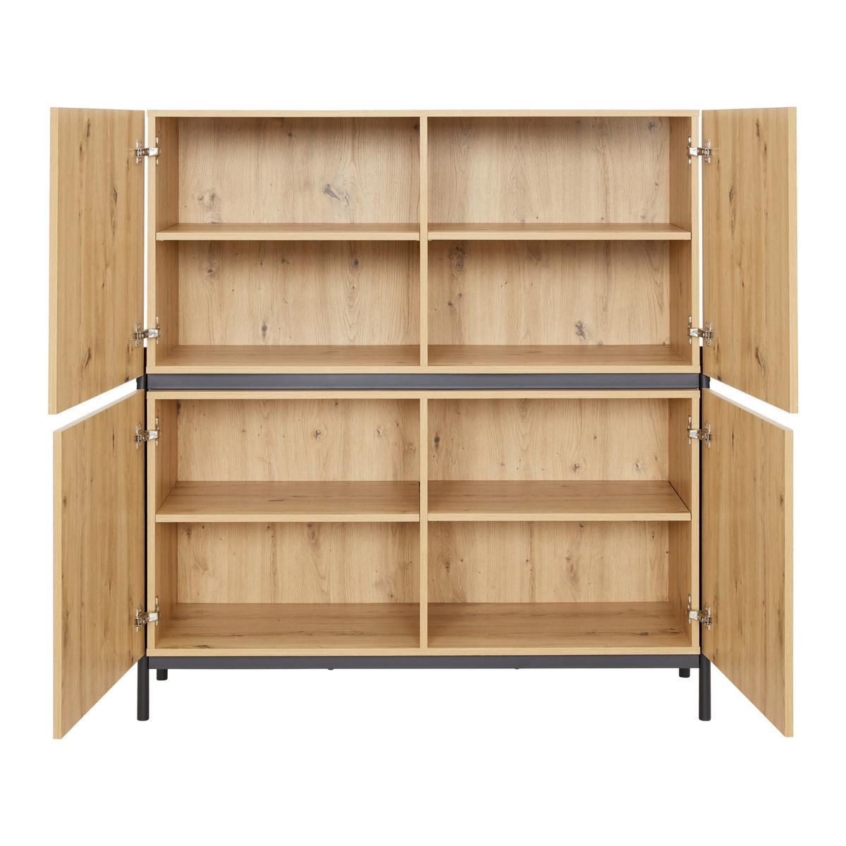 Široká komoda JASMINA farby dubu - čierna/farba duba, Modern, kov/drevo (118/131/41,5cm) - Bessagi Home