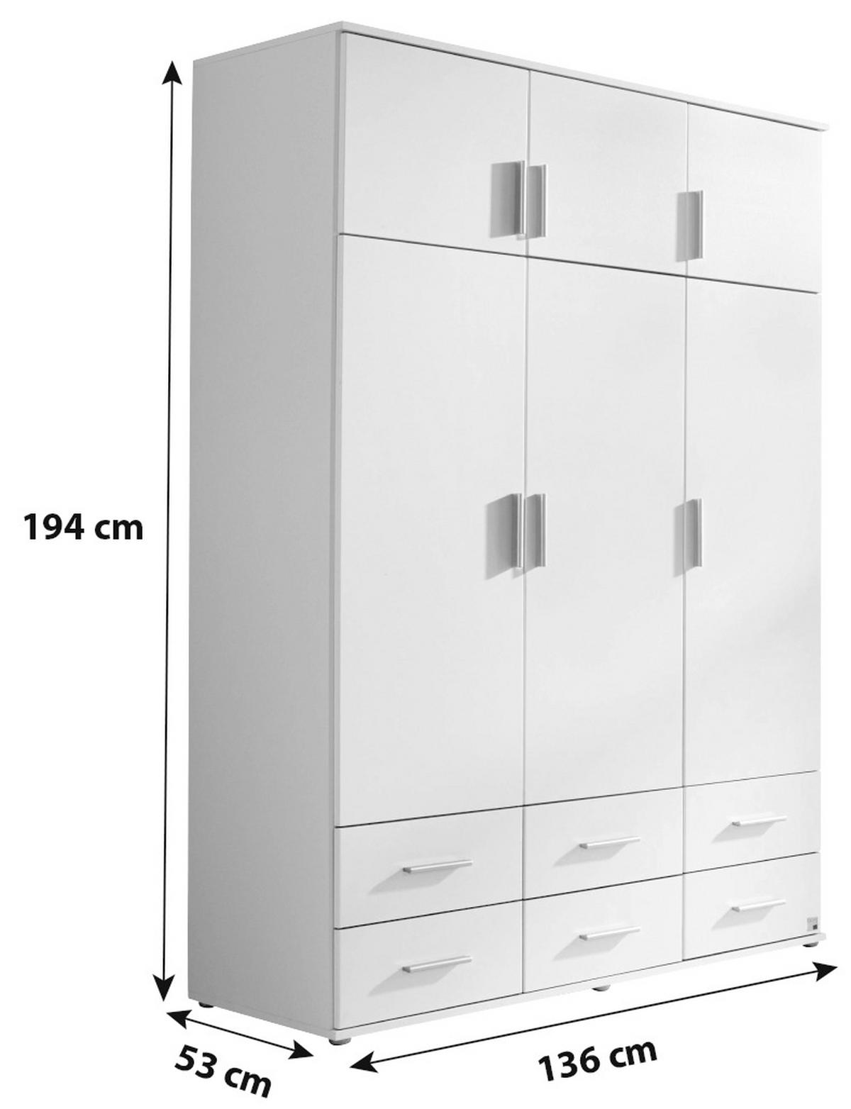 Drehtürenschrank Mit Schubladen 136cm Kemi, Alpinweiß Dekor - Weiß, MODERN, Holzwerkstoff (136/194/53cm) - Rauch Möbel