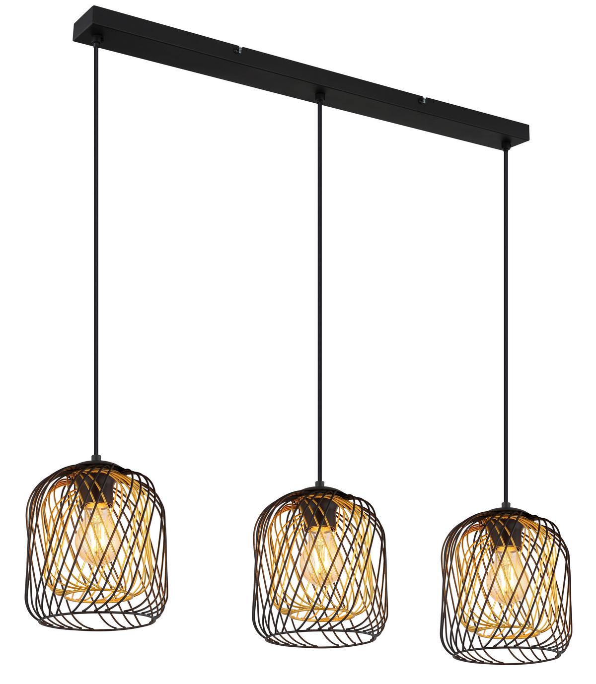Hängeleuchte Dichti Schwarz Goldfarben L: 84 cm - Goldfarben/Schwarz, Basics, Kunststoff/Metall (84/18/150cm) - Globo